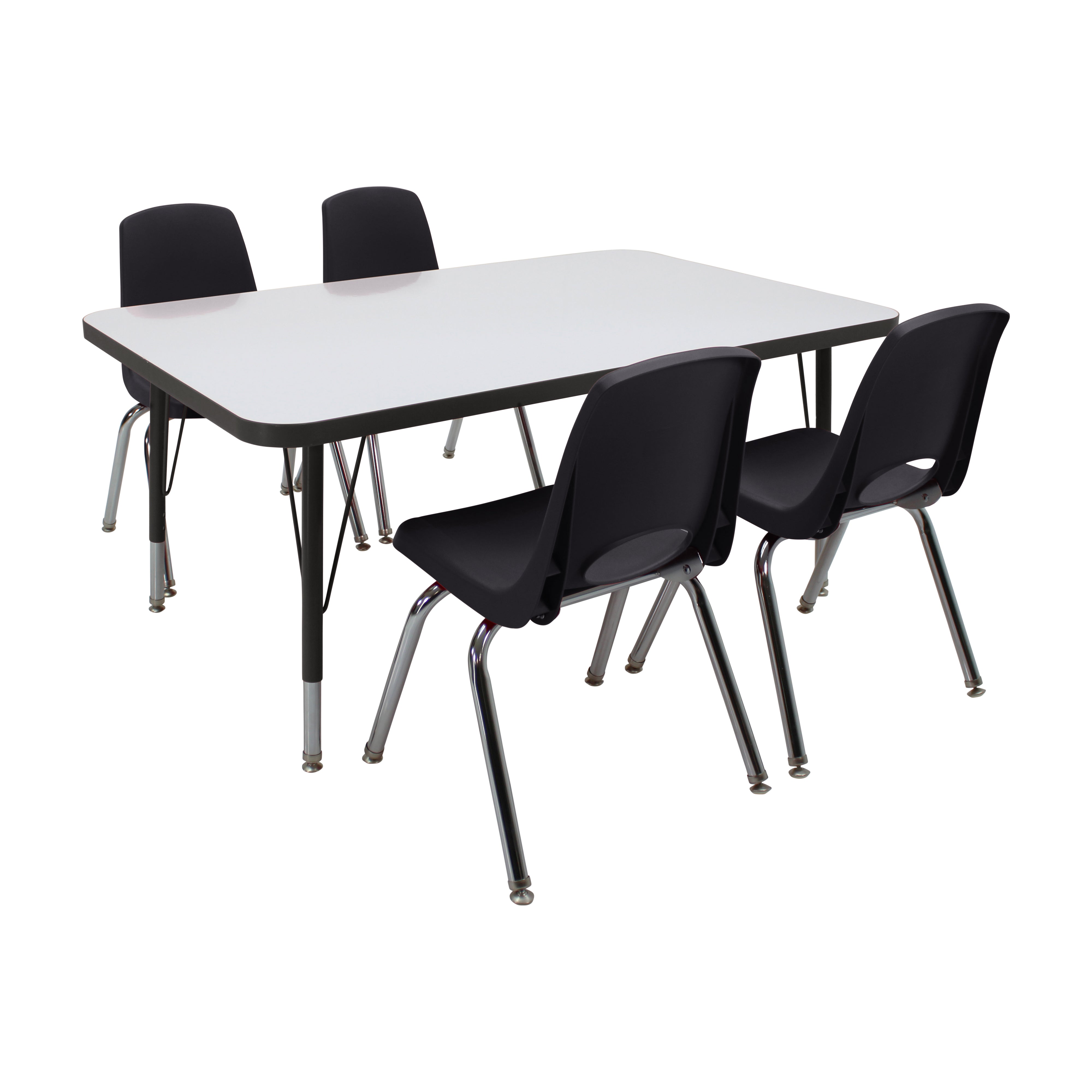 30" x 48" Rectangle Dry-Erase Activity Table with Standard Legs and 14" Stack Chairs with Swivel Glides, 5-Piece Set - Whiteboard/Black