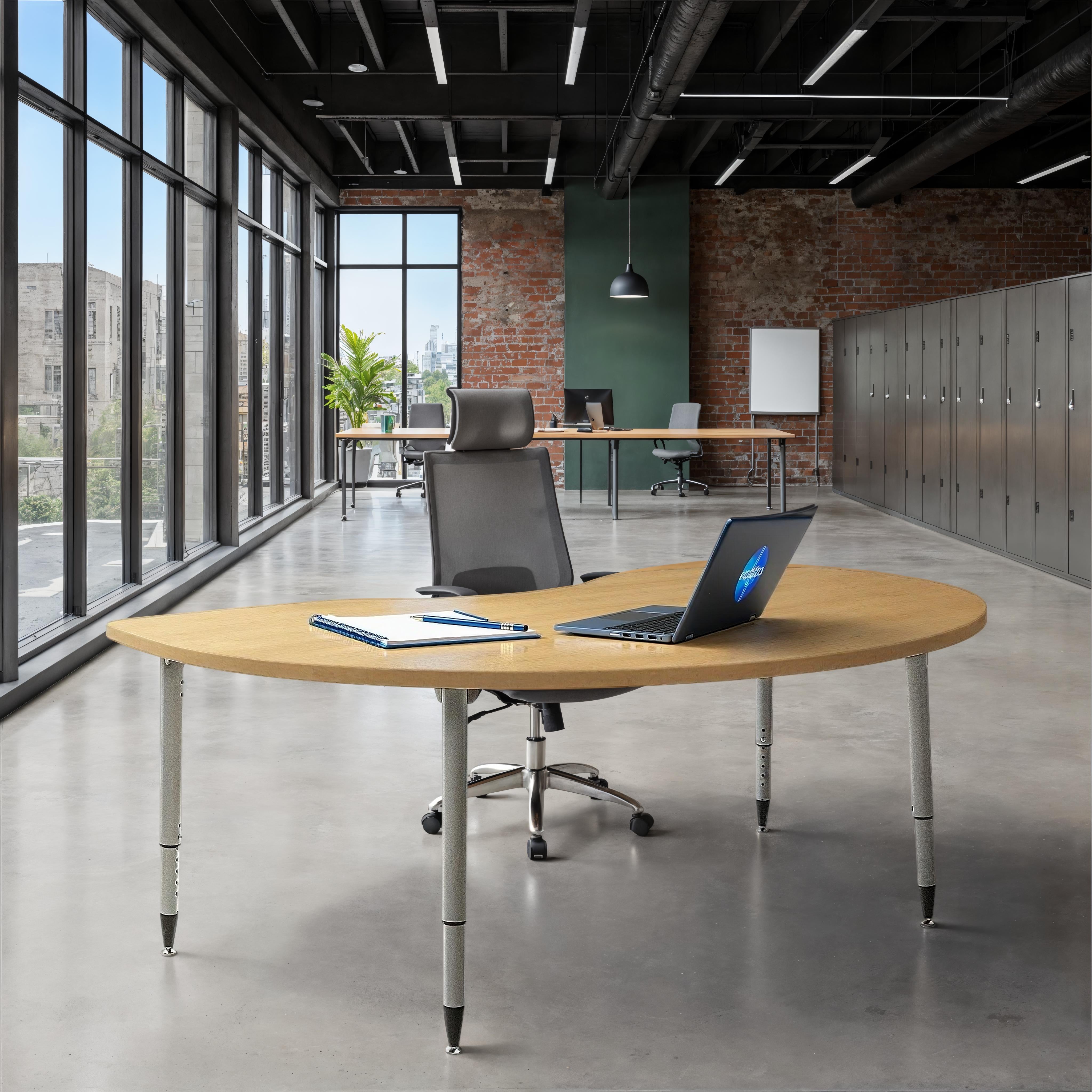 Adapte 48" x 72" Kidney Woodgrain Activity Table with Adjustable Tapered Legs - Maple Grain/Silver
