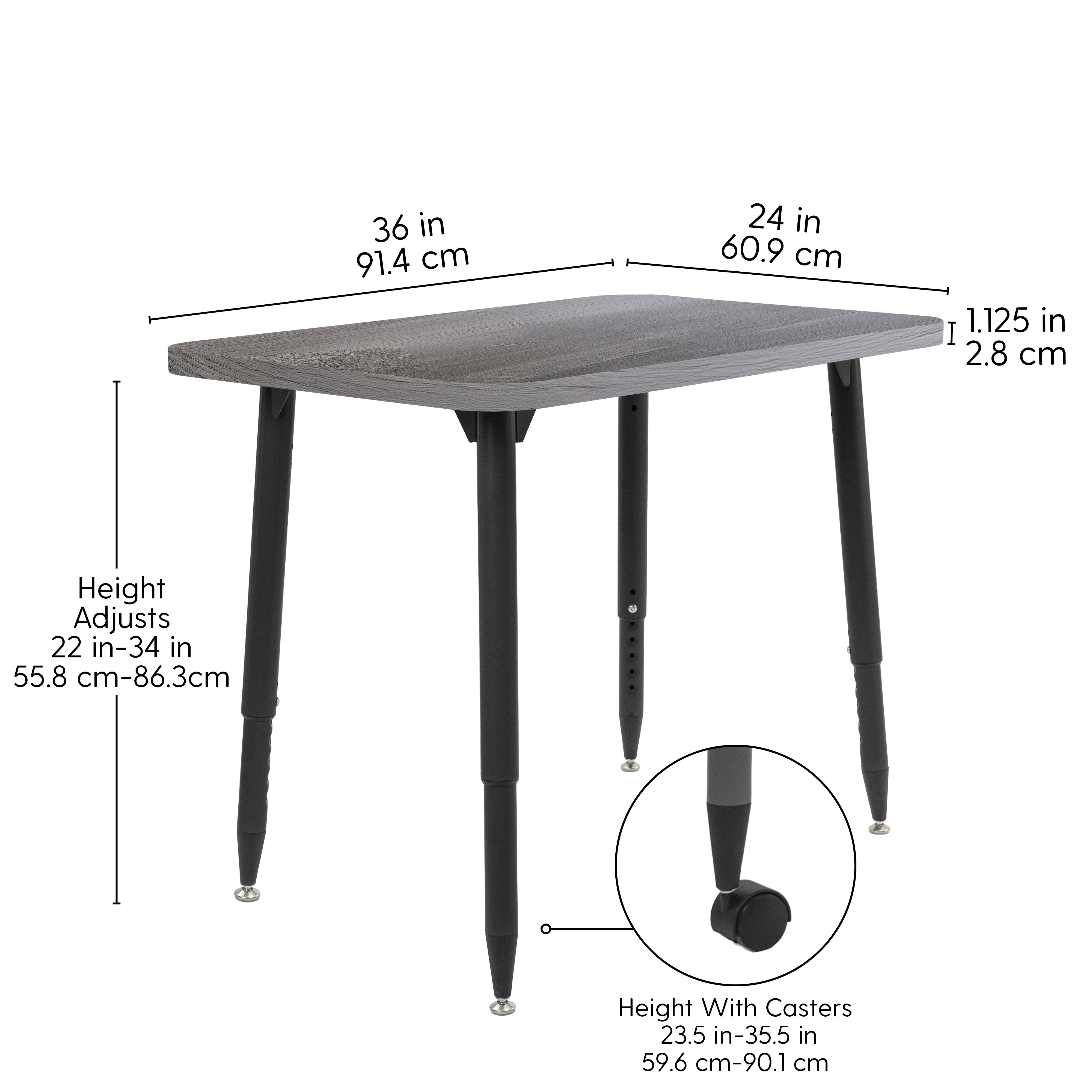 Adapte 24" x 36" Rectangle Woodgrain Activity Table with Adjustable Tapered Legs - Gray Wood/Black