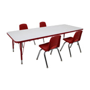 30" x 72" Rectangle Dry-Erase Activity Table with Standard Legs and 12" Stack Chairs with Swivel Glides, 5-Piece Set - Whiteboard/Red