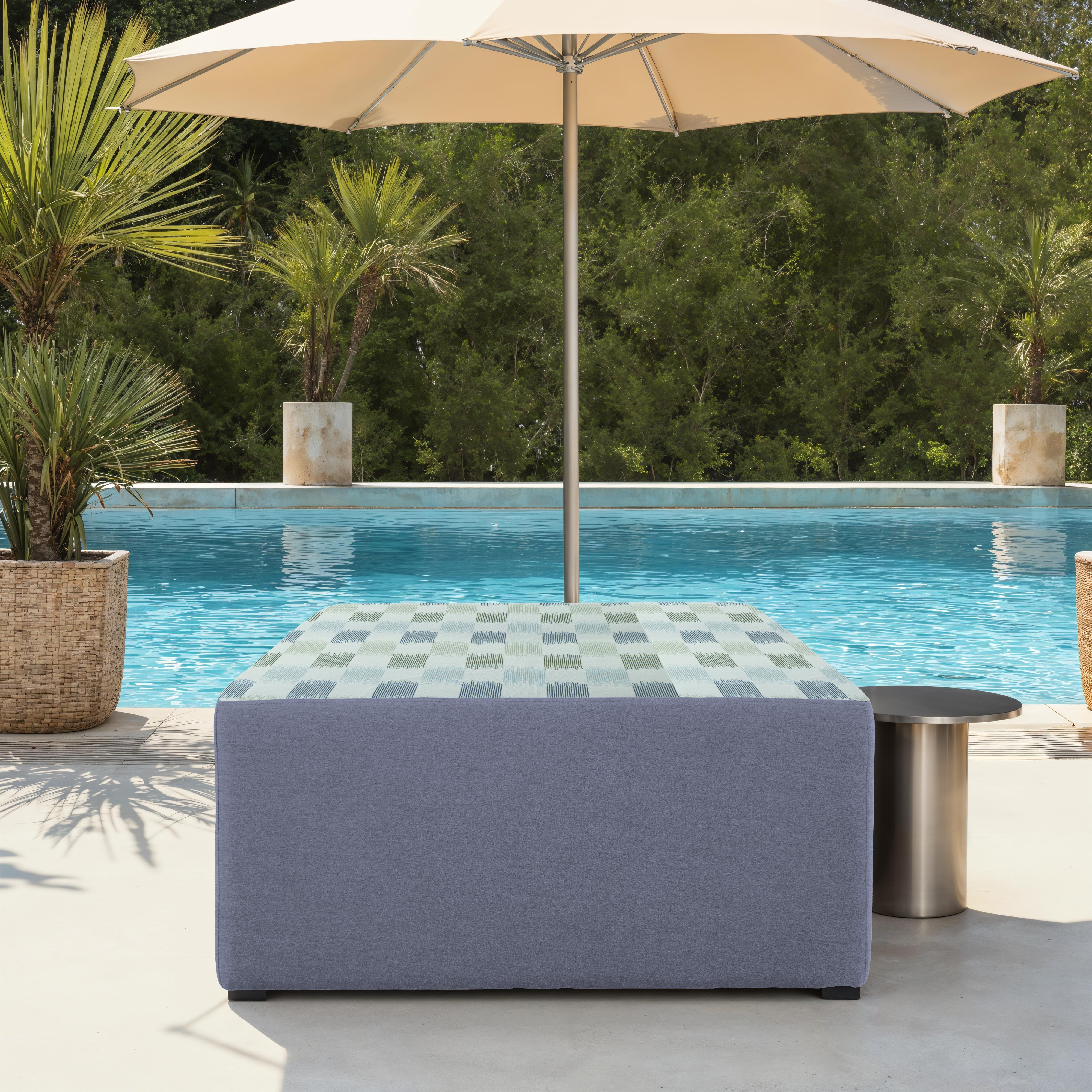 Outdoor 36" Square Ottoman with Sunbrella, 18" H - Dream Mist/Canvas Haze