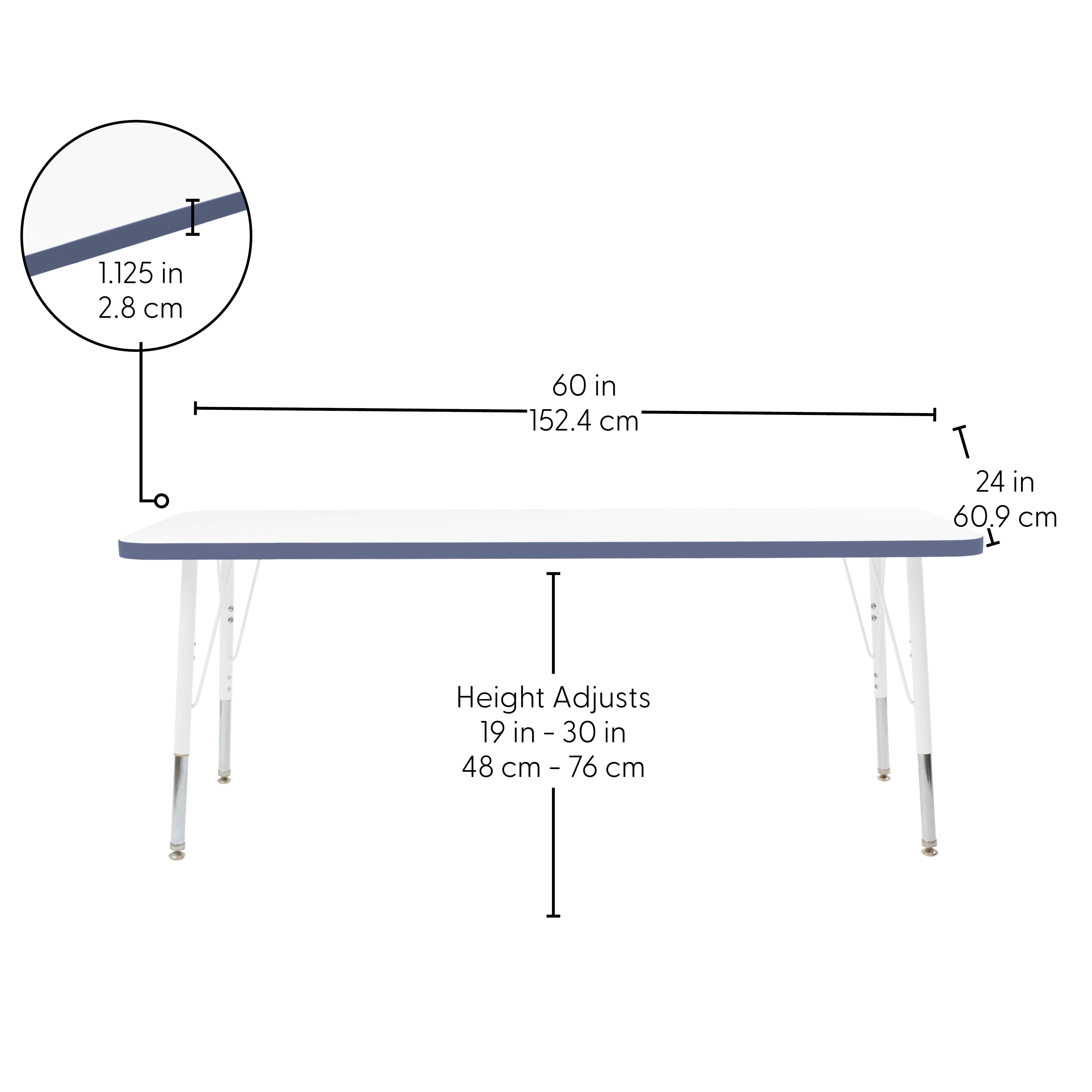 24" x 60" Rectangle Thermofused Activity Table with Adjustable Standard Swivel Glide Legs - White/Navy/White