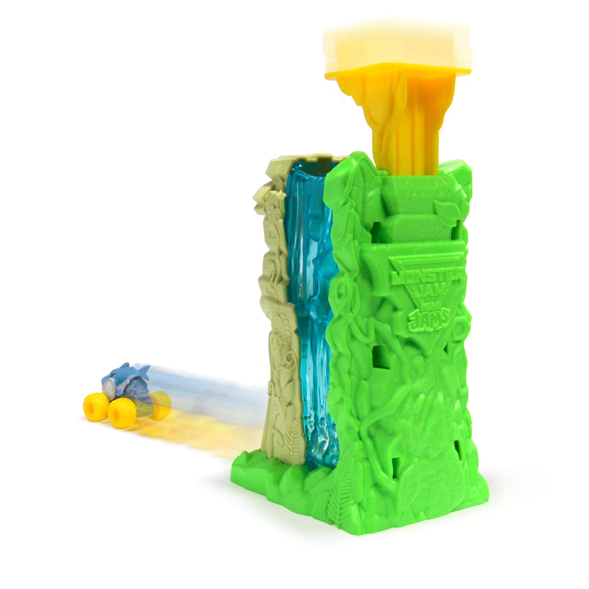 Monster Jam Mini Jams, Megalodon Jungle Blaster Launcher Playset, 2 Exclusive Die-Cast Monster Trucks & Accessory, Kids Toys for Boy and Girls Ages 3 and up