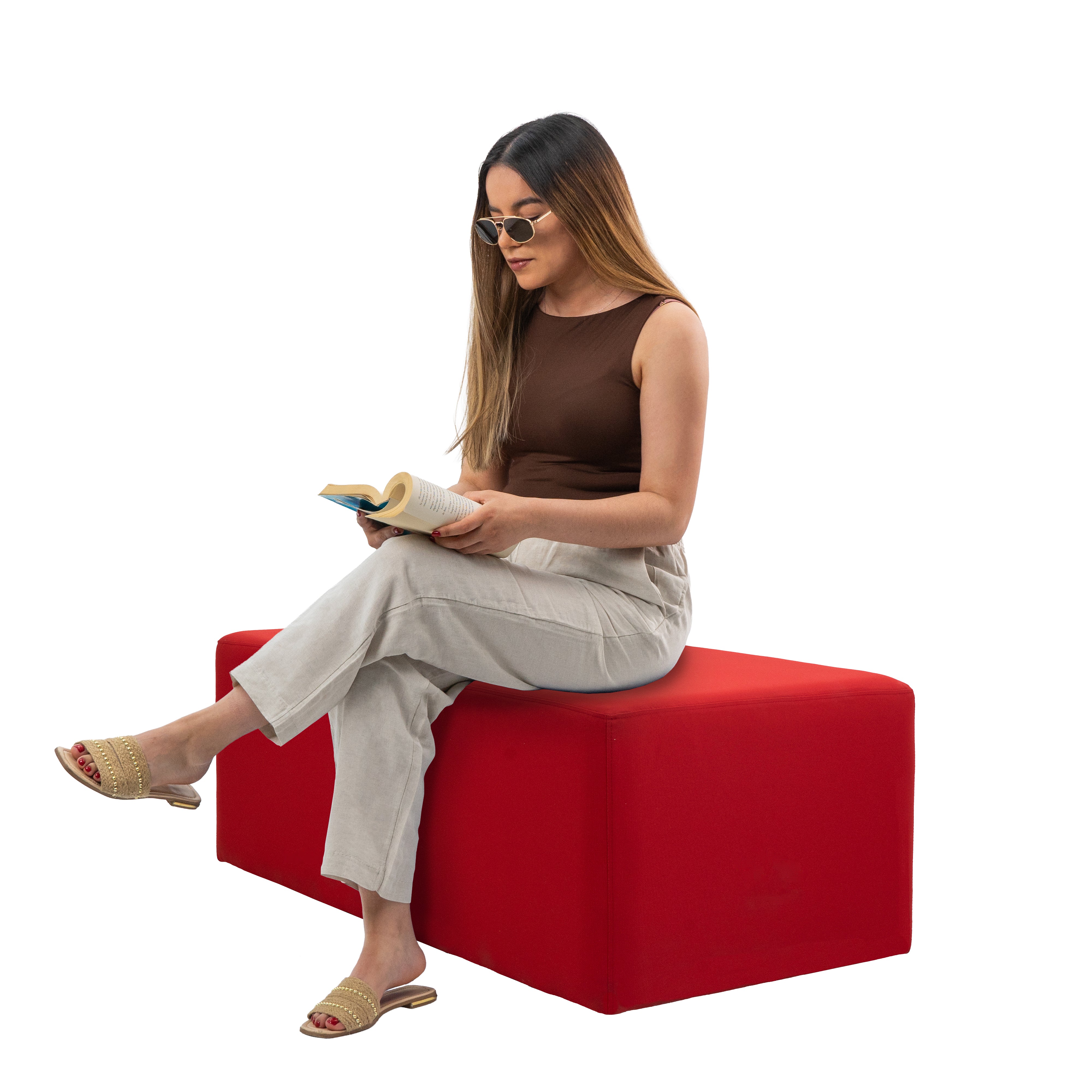Outdoor 24" x 48" Rectangle Ottoman with Sunbrella®, 18" H - Canvas Jockey Red