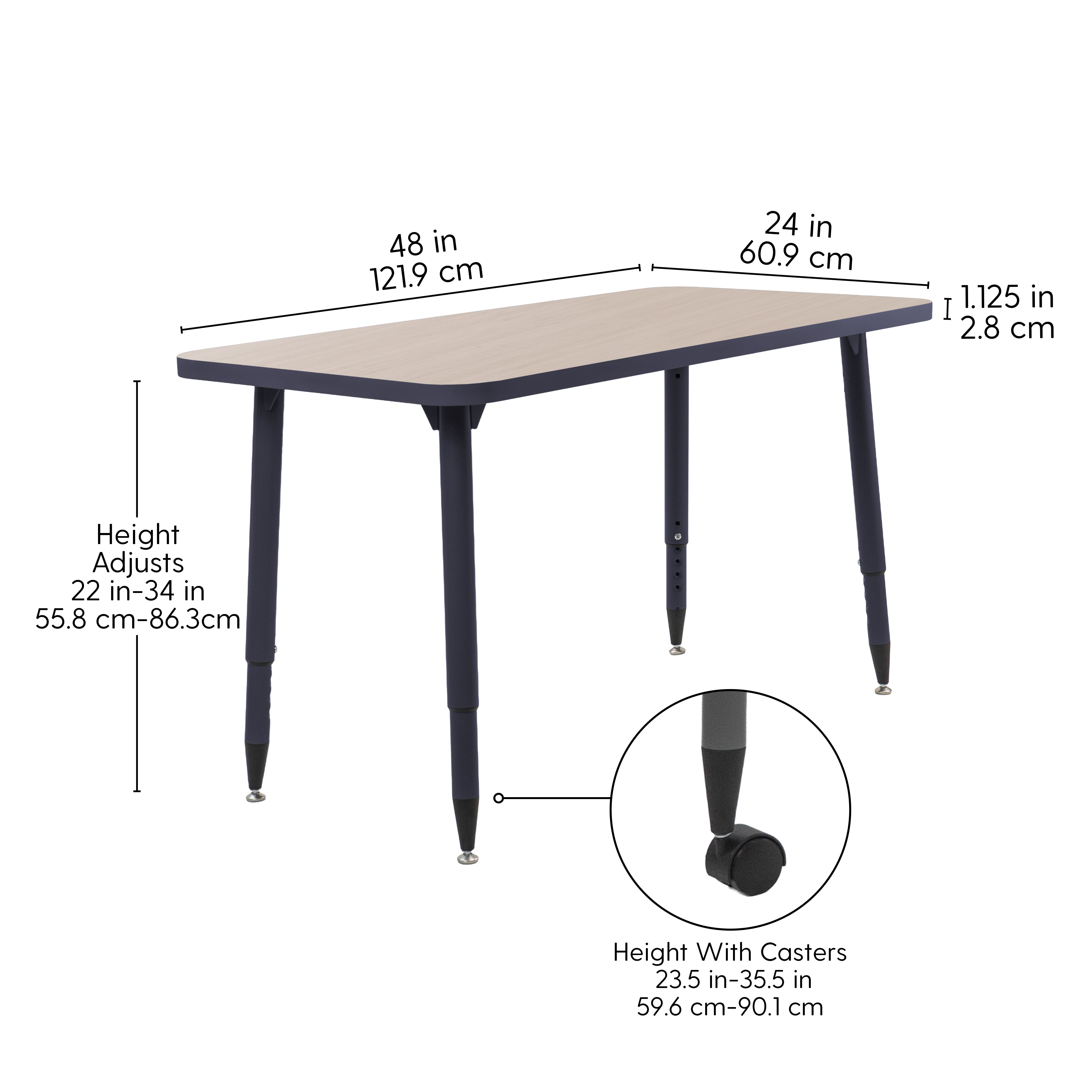 Adapte 24" x 48" Rectangle Thermofused Activity Table with Adjustable Tapered Legs - Asian Sand/Navy