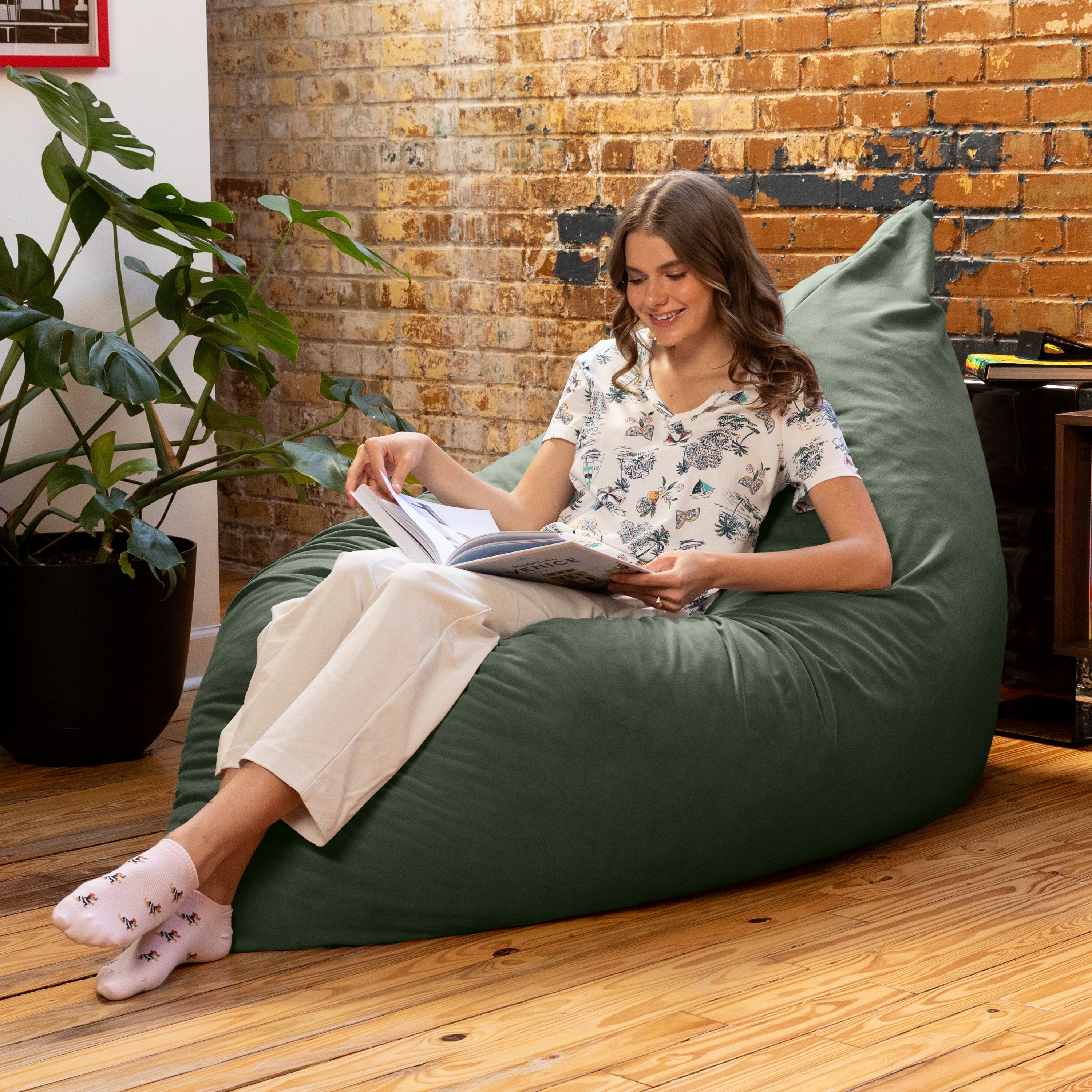 Jaxx Pillow Saxx 5.5-Foot Décor Bean Bag Giant Floor Pillow Lounge, Lush Velvet Green