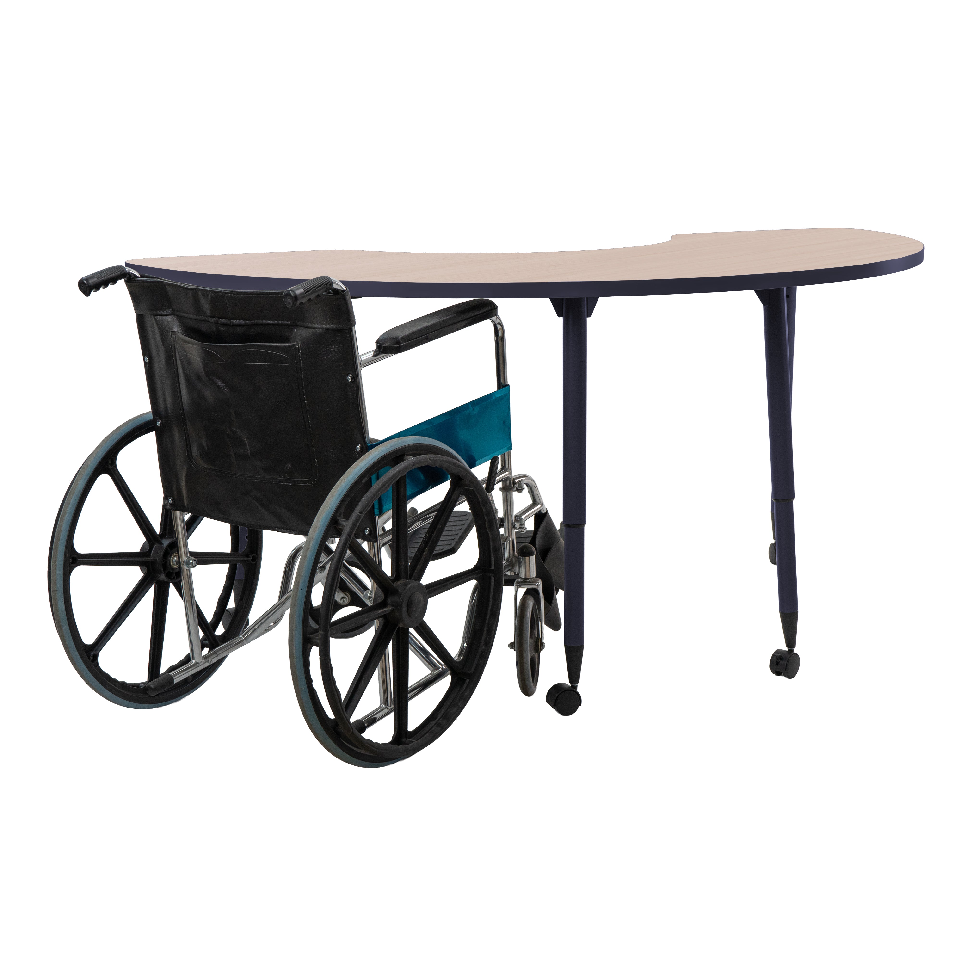 Adapte 36" x 72" Half Moon Thermofused Activity Table with Adjustable Tapered Legs - Asian Sand/Navy