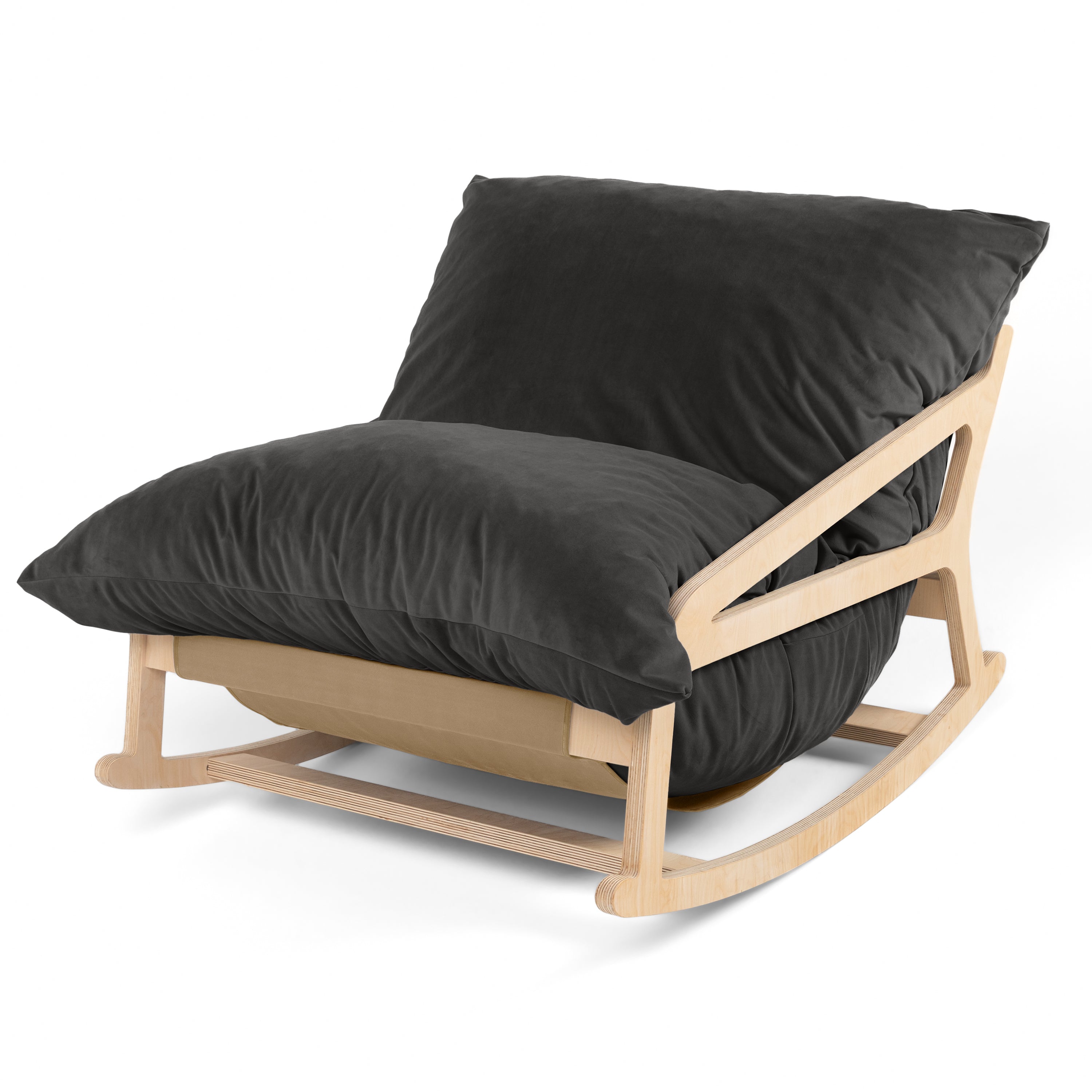 Pillow Saxx Bean Bag Rocking Chair - Elegant Oversized Rocker with Modern Wood Frame, Lush Velvet Black