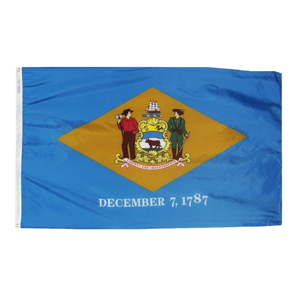 Delaware State Flag 2x3 ft. Nylon SolarGuard Nyl-Glo 100% Made in USA to Official State Design Specifications.