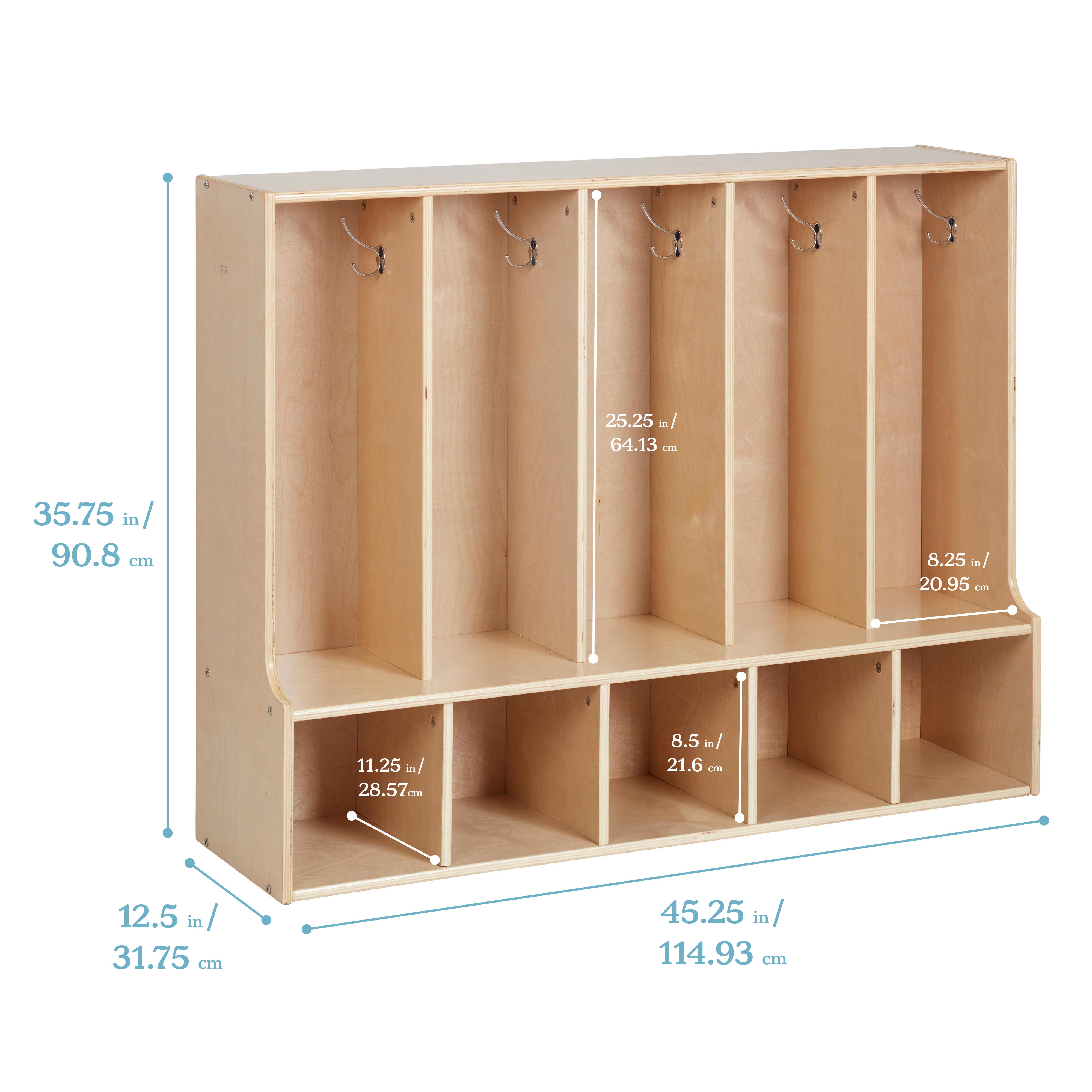 Streamline 5-Section Toddler Coat Locker with Bench - Natural