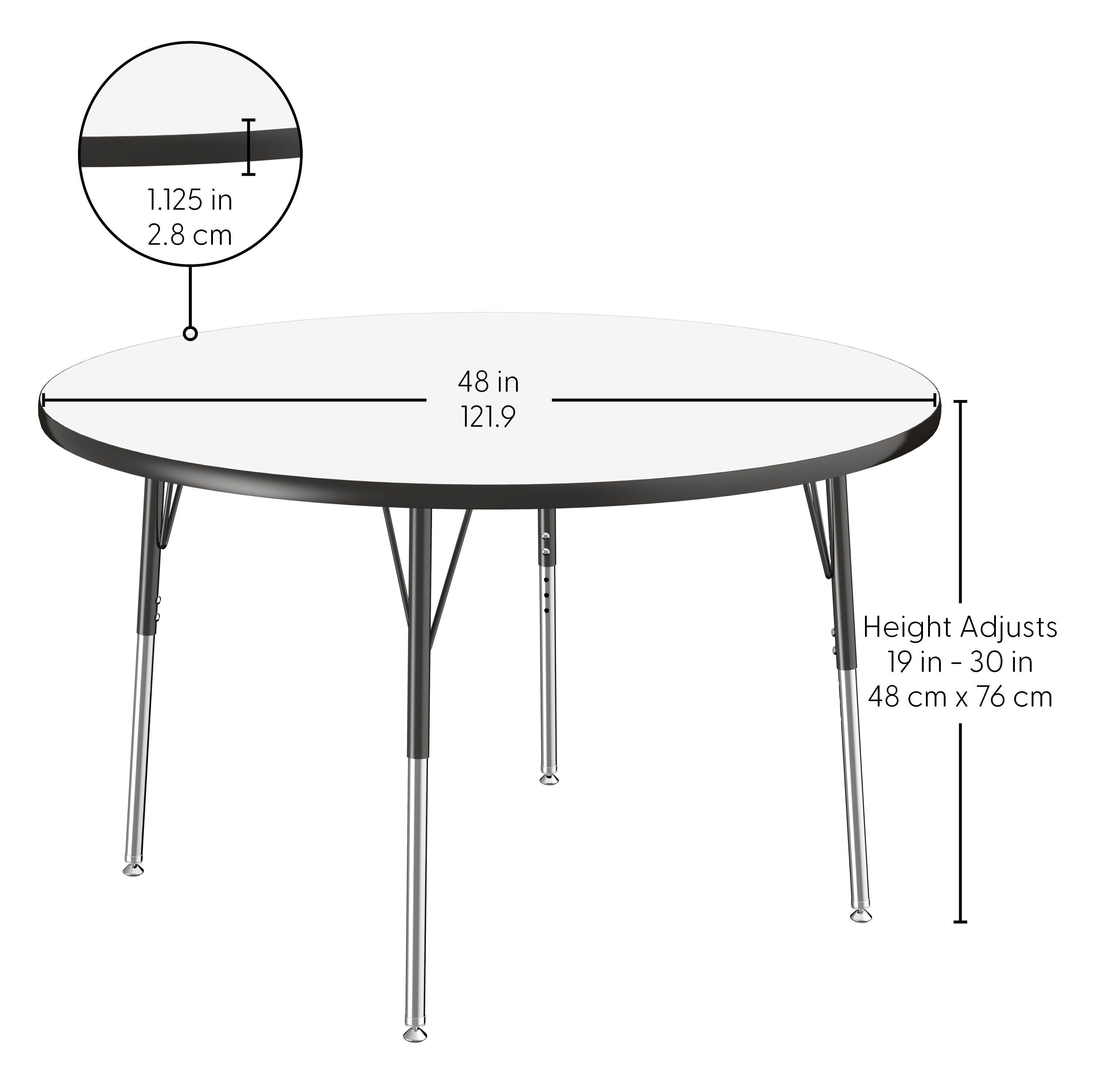 48" Round Collaborative Dry-Erase Activity Table with Adjustable Standard Swivel Glide Legs - Whiteboard/Black
