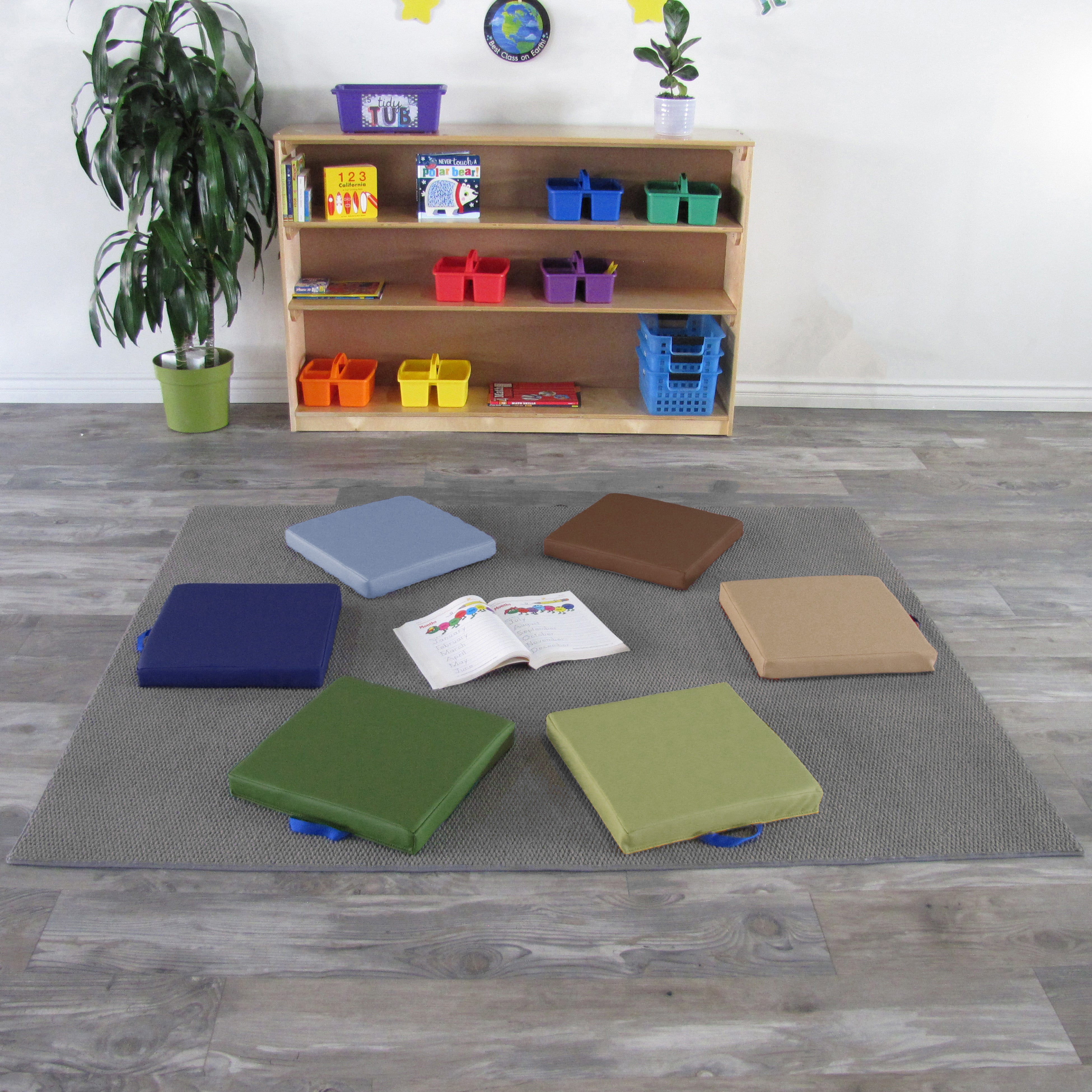 SoftScape 15" Square Floor Cushions, 6-Piece - Earthtone