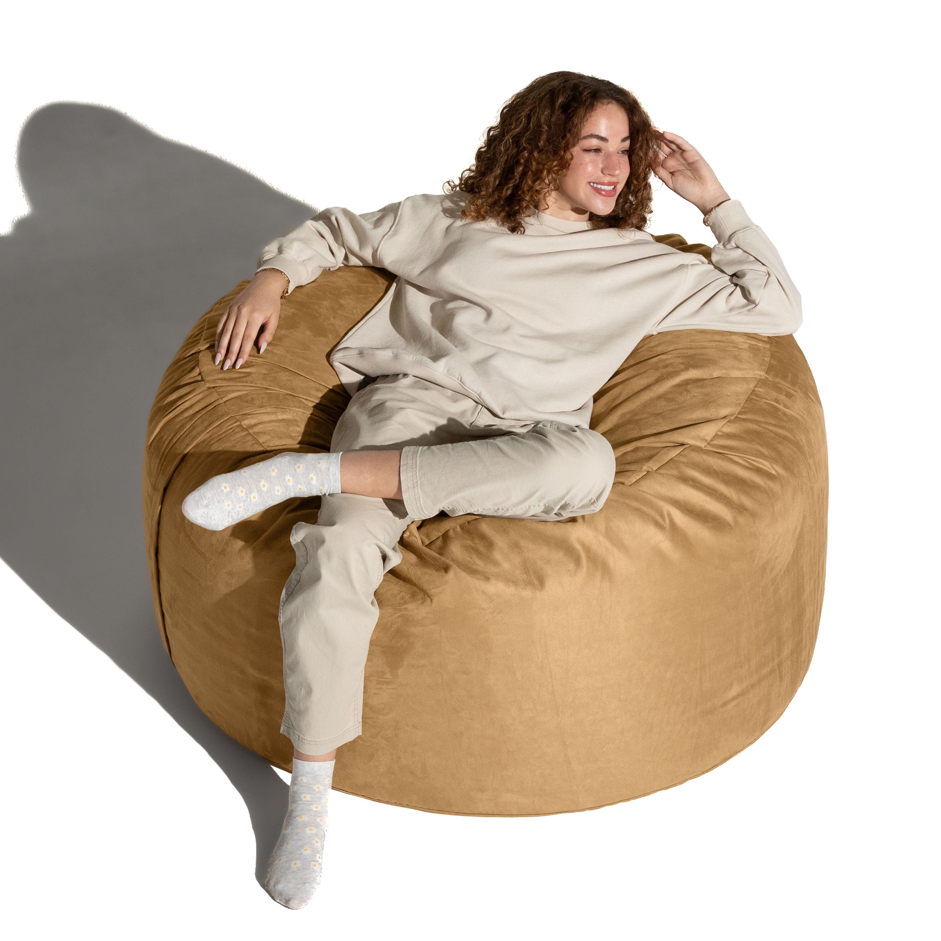 Jaxx Basics 4 Foot Large Adult Bean Bag Chair, Oversized with Filler, Beige