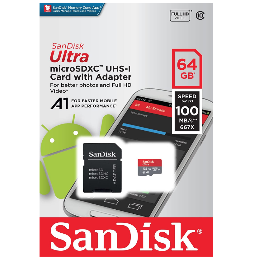 SanDisk SanDisk MicroSDXC 64gb ULTRA w/ adapter USH-1 C10 Android 100MB/s