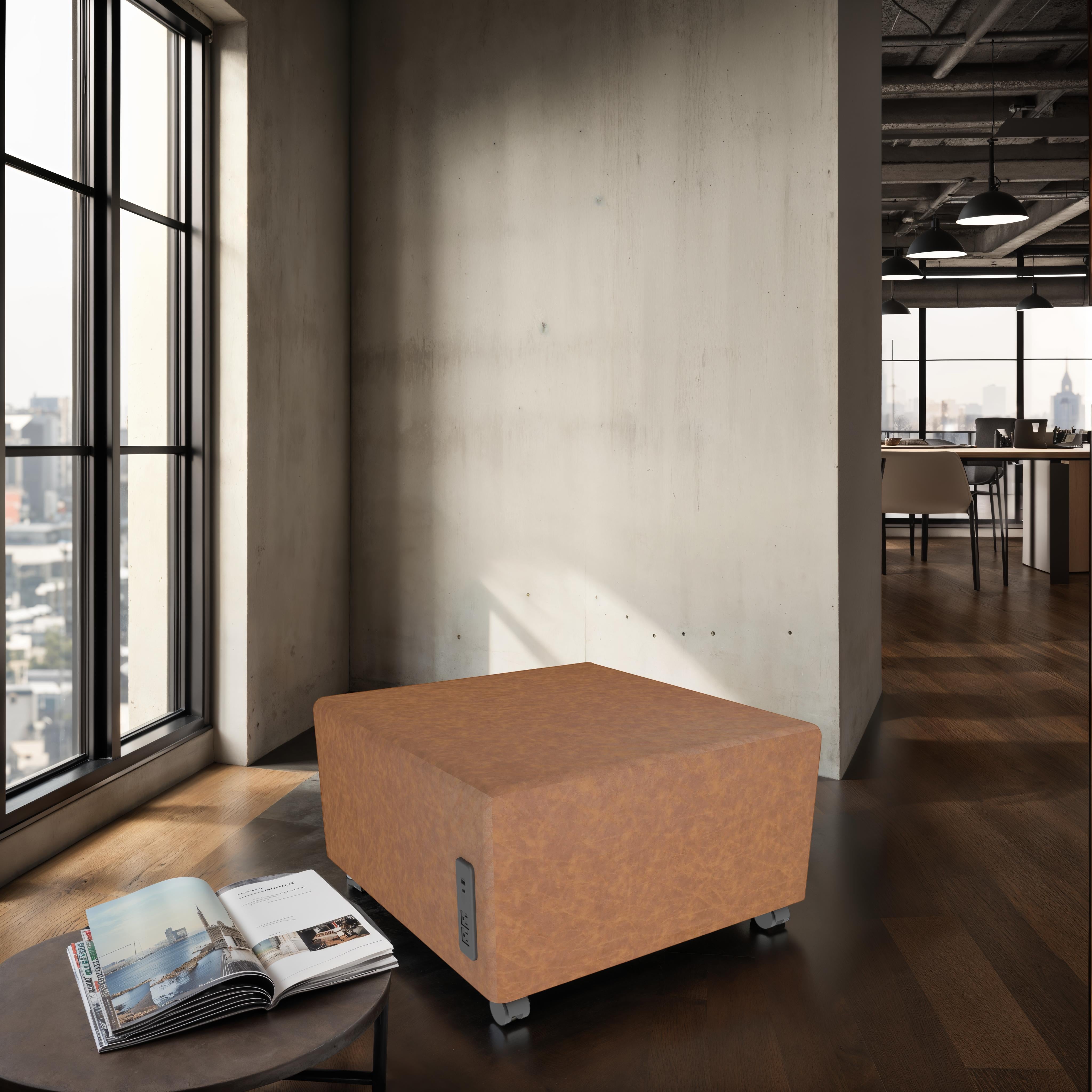 Pro Series Rustic Upholstered Square Mobile Ottoman with Tech Panel - Hazelnut