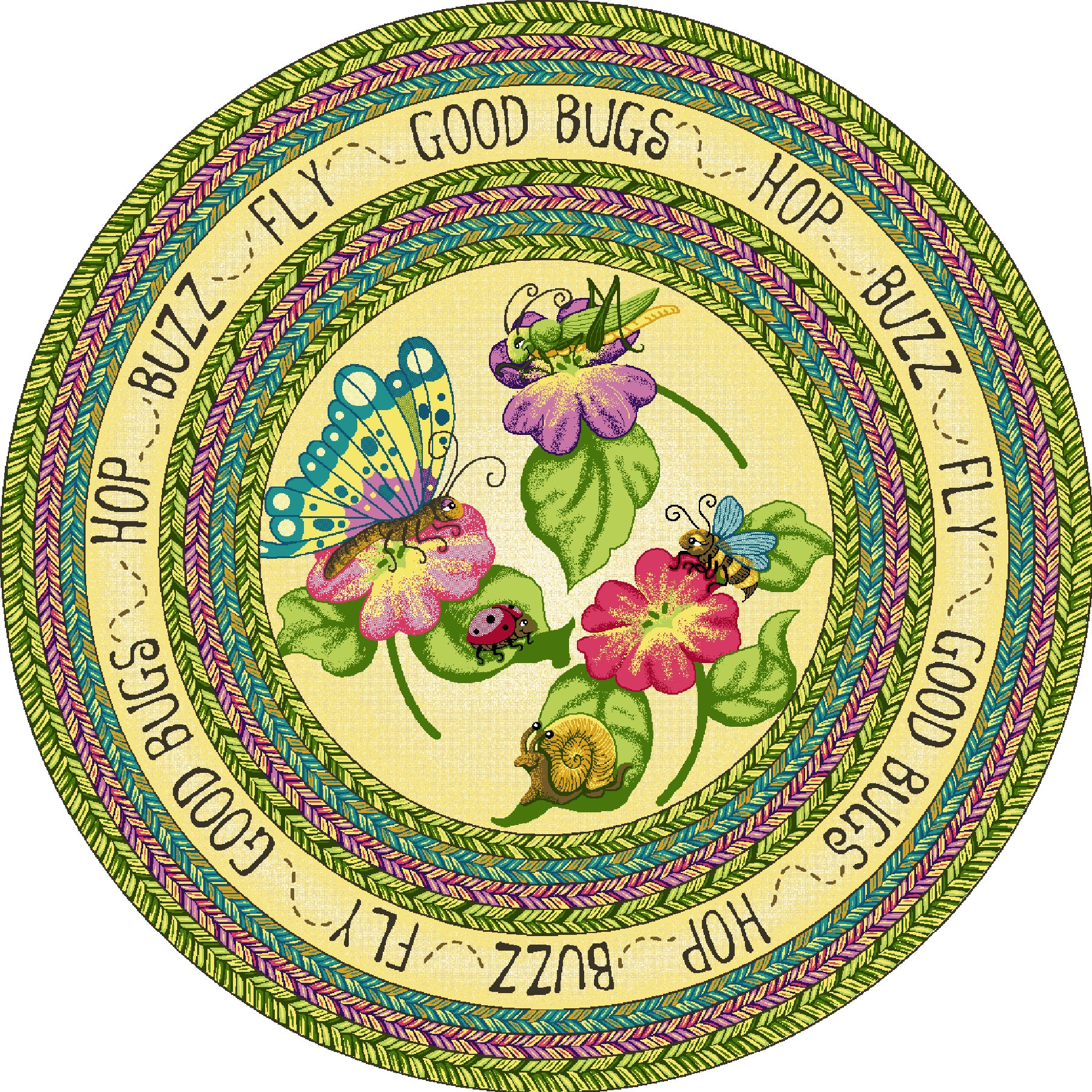 Good Bugs 7'7" Round area rug in color Multi