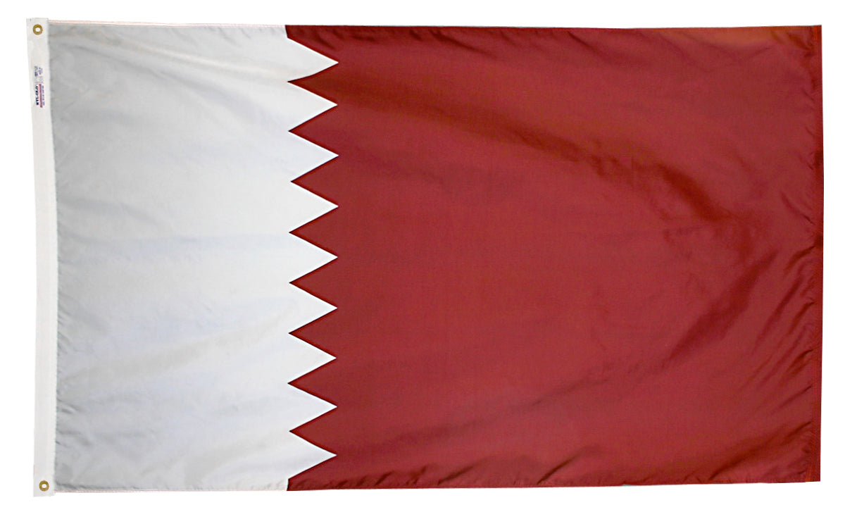 Qatar Flag 3x5 ft. Nylon SolarGuard Nyl-Glo 100% Made in USA to Official United Nations Design Specifications.