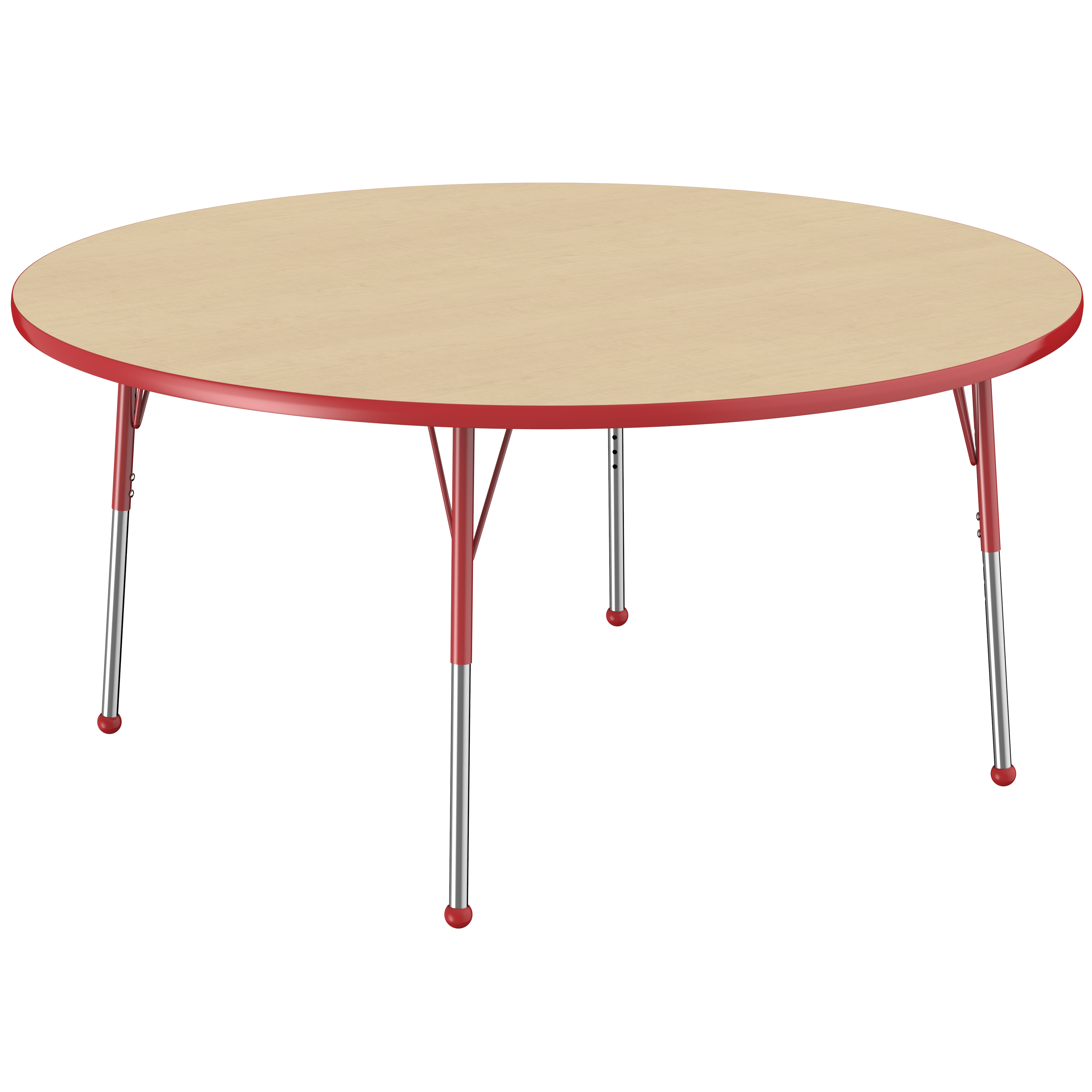 60" Round T-Molding Activity Table with Adjustable Standard Ball Glide Legs - Maple/Red