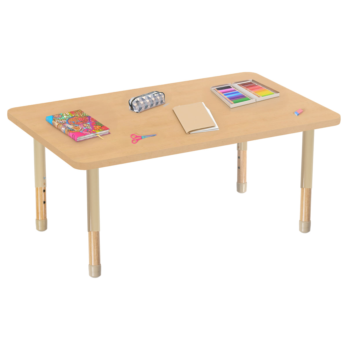 30" x 48" Rectangle Thermofused Activity Table with Adjustable Chunky Wood Legs - Maple Grain/Sand/Natural