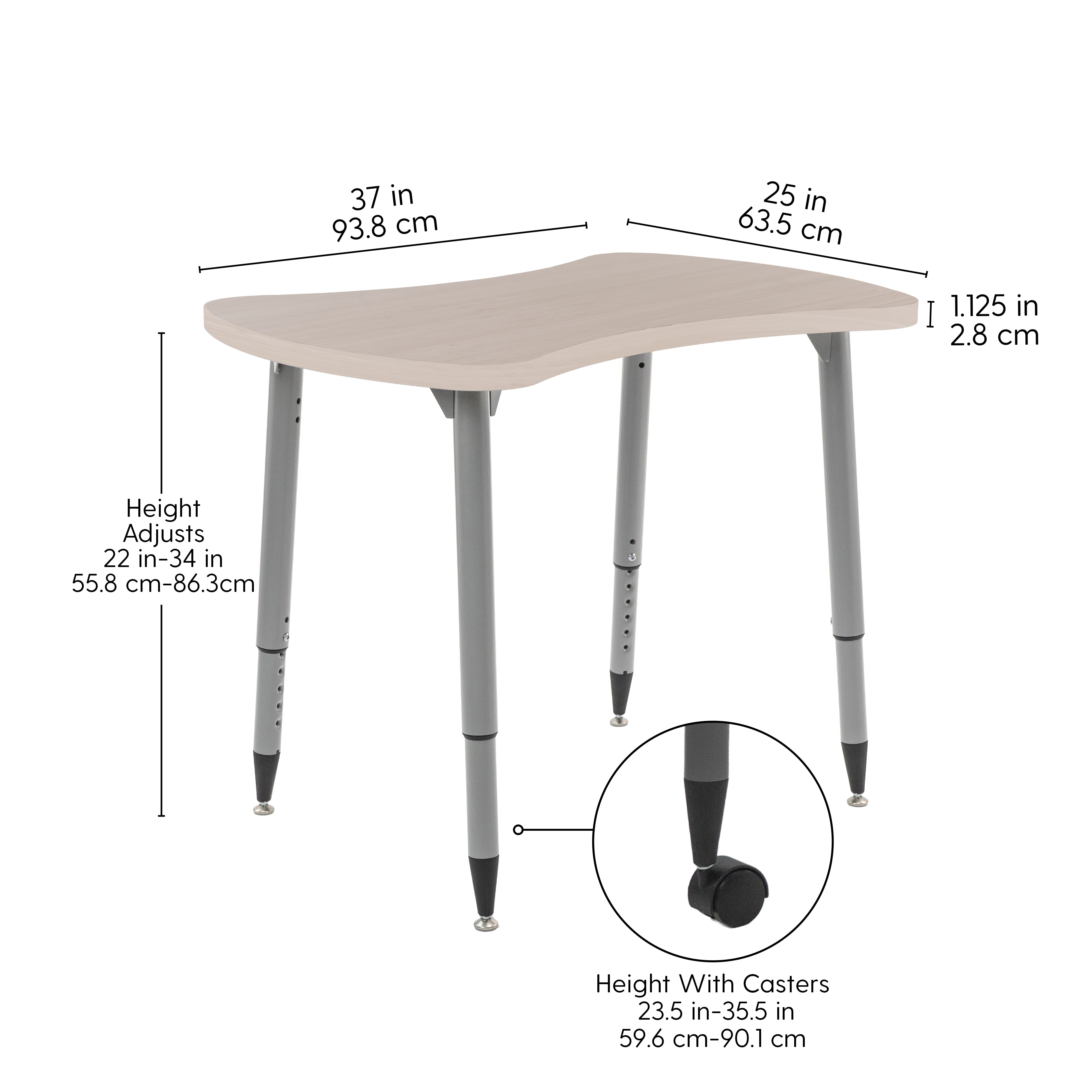 Adapte 25" x 37" Bowtie Woodgrain Activity Table with Adjustable Tapered Legs - Asian Sand/Silver