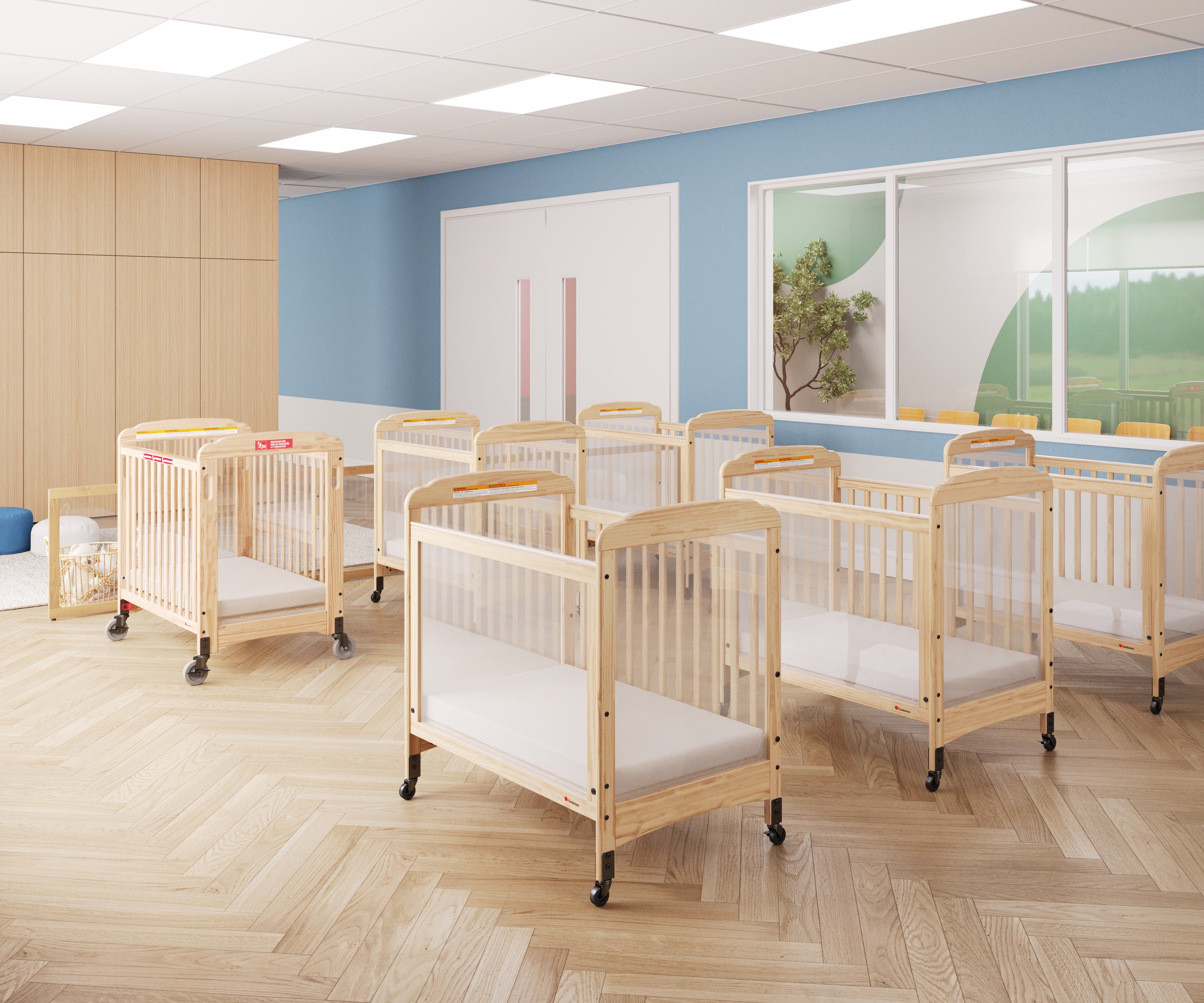 Next Gen Serenity® 3 Panel Clearview Fixed-Side Compact Crib, Natural