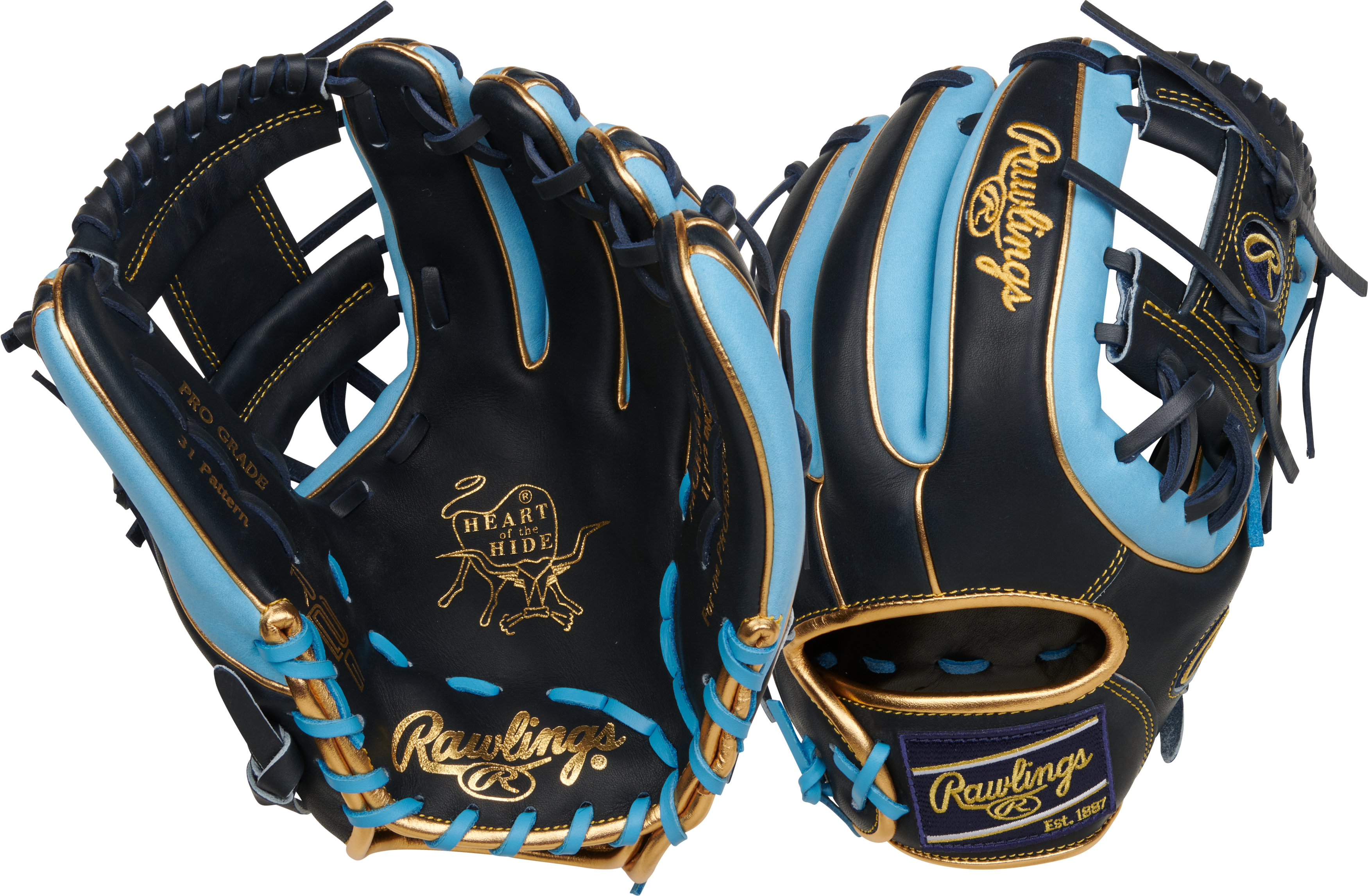 Rawlings Heart Of The Hide Series 11.5-Inch Baseball Glove - Right Hand Thrower - Navy/Columbia Blue