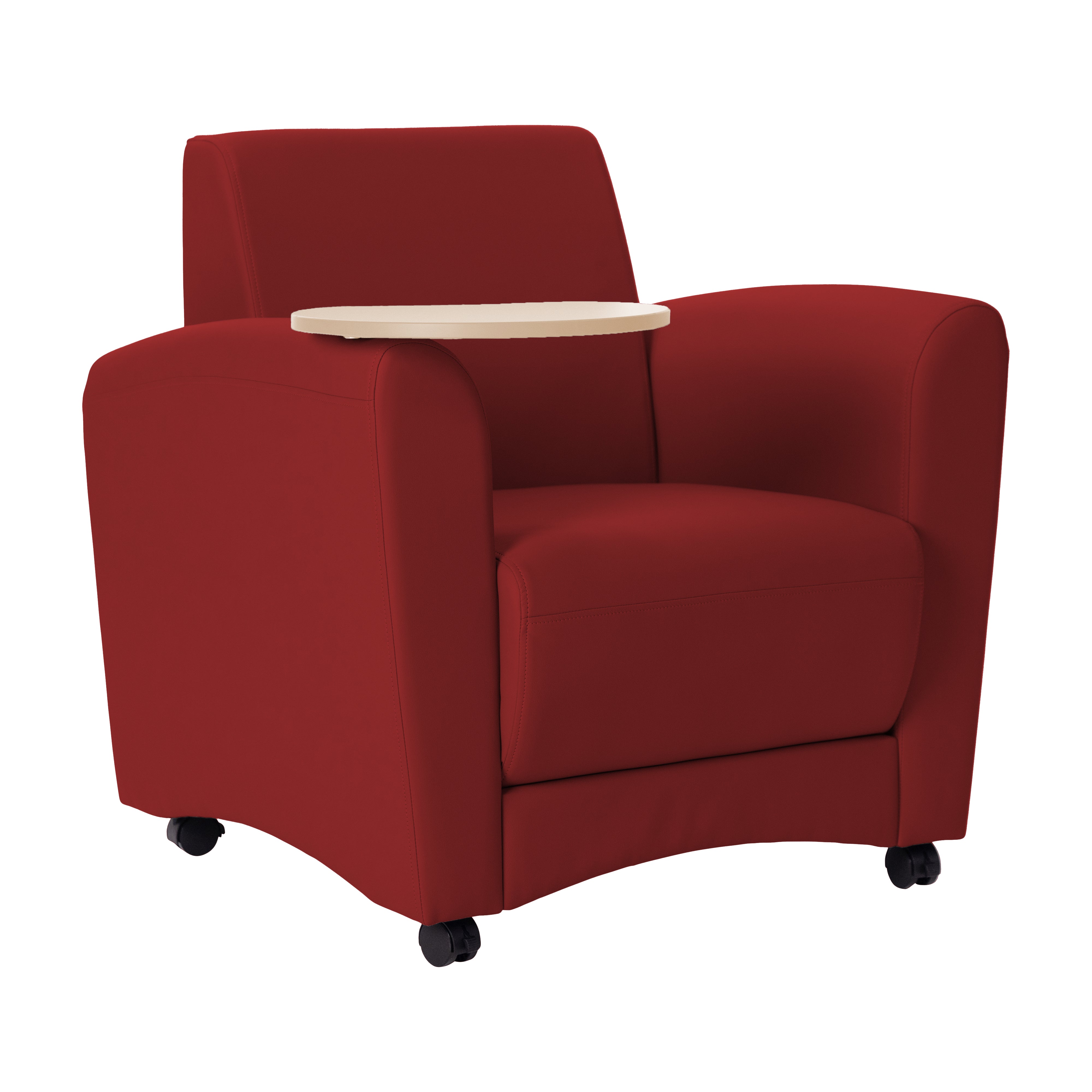 Pro Series Upholstered Common Area Chair with Tablet - Crimson/Maple Grain
