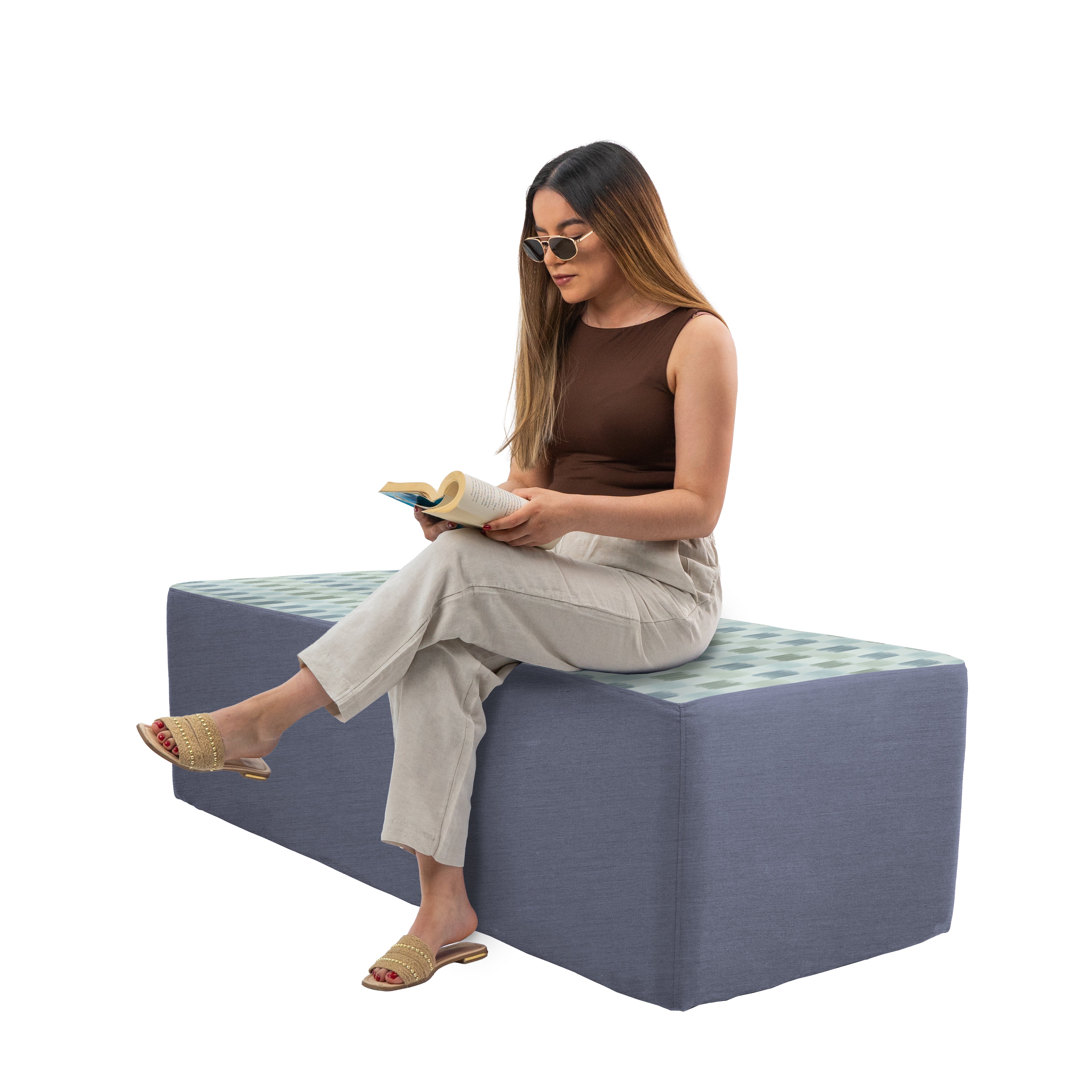 Outdoor 24" x 60" Rectangle Ottoman with Sunbrella, 18" H - Dream Mist/Canvas Haze