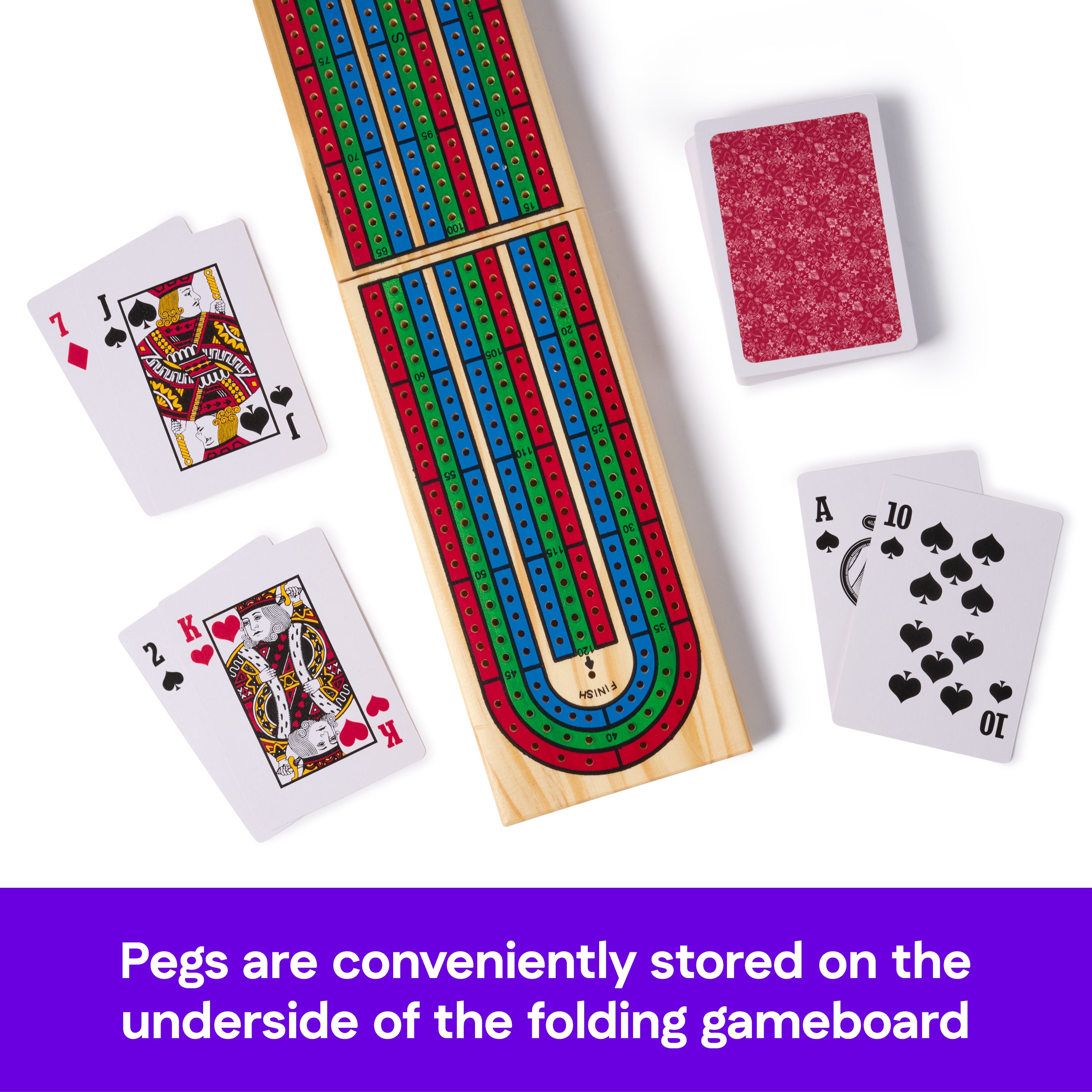 Spin Master Games, Cardinal Classics, Solid Wood Cribbage, Classic Strategy Game with Folding Board & Playing Cards, Cribbage for Beginners & Experts, for Adults & Kids, 2 Players, for Ages 8 & Up