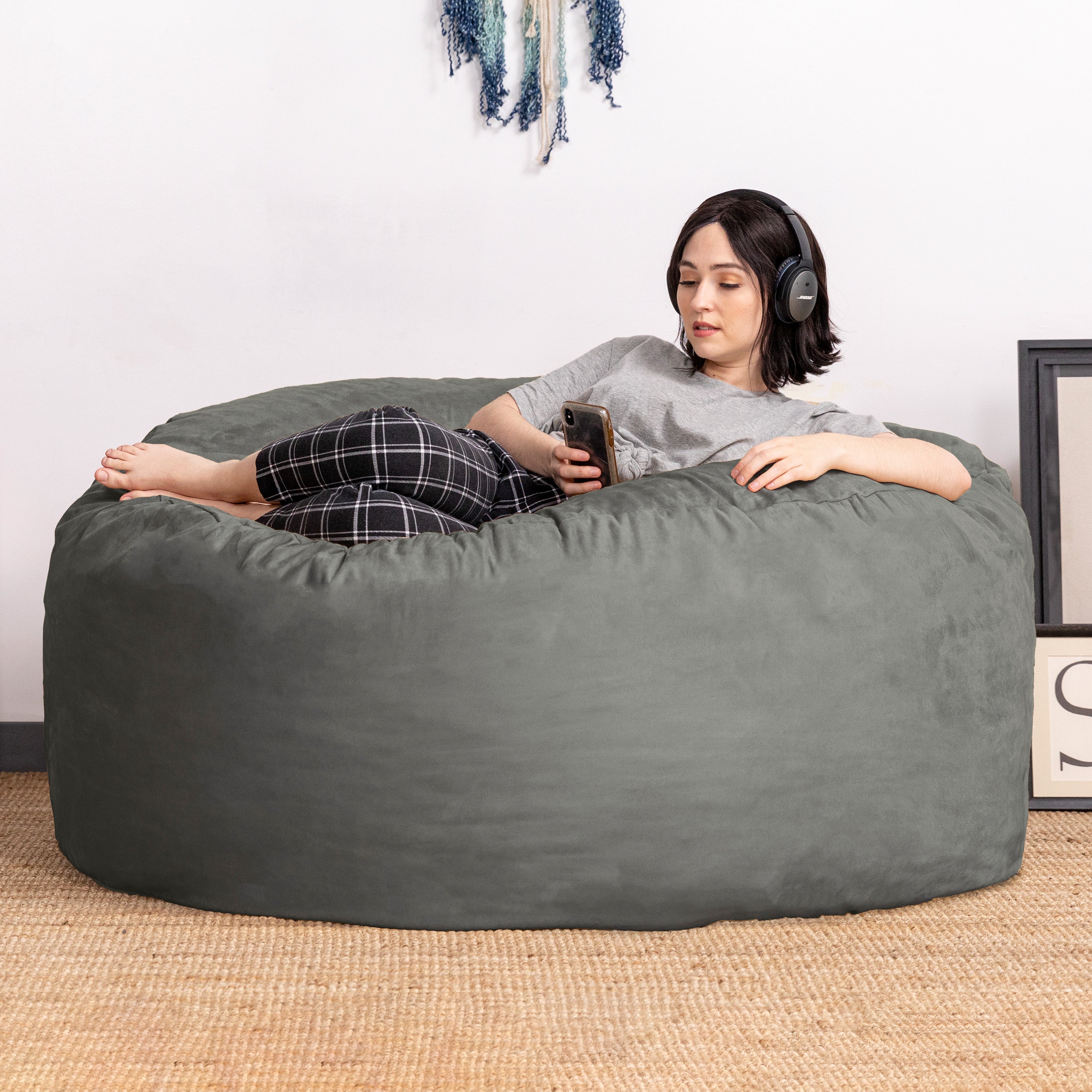 Jaxx Saxx 5 Foot Large Bean Bag w/ Removable Cover, Charcoal