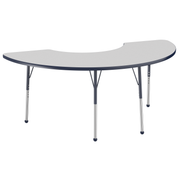 36" x 72" Half Moon T-Molding Activity Table with Adjustable Standard Ball Glide Legs - Gray/Navy