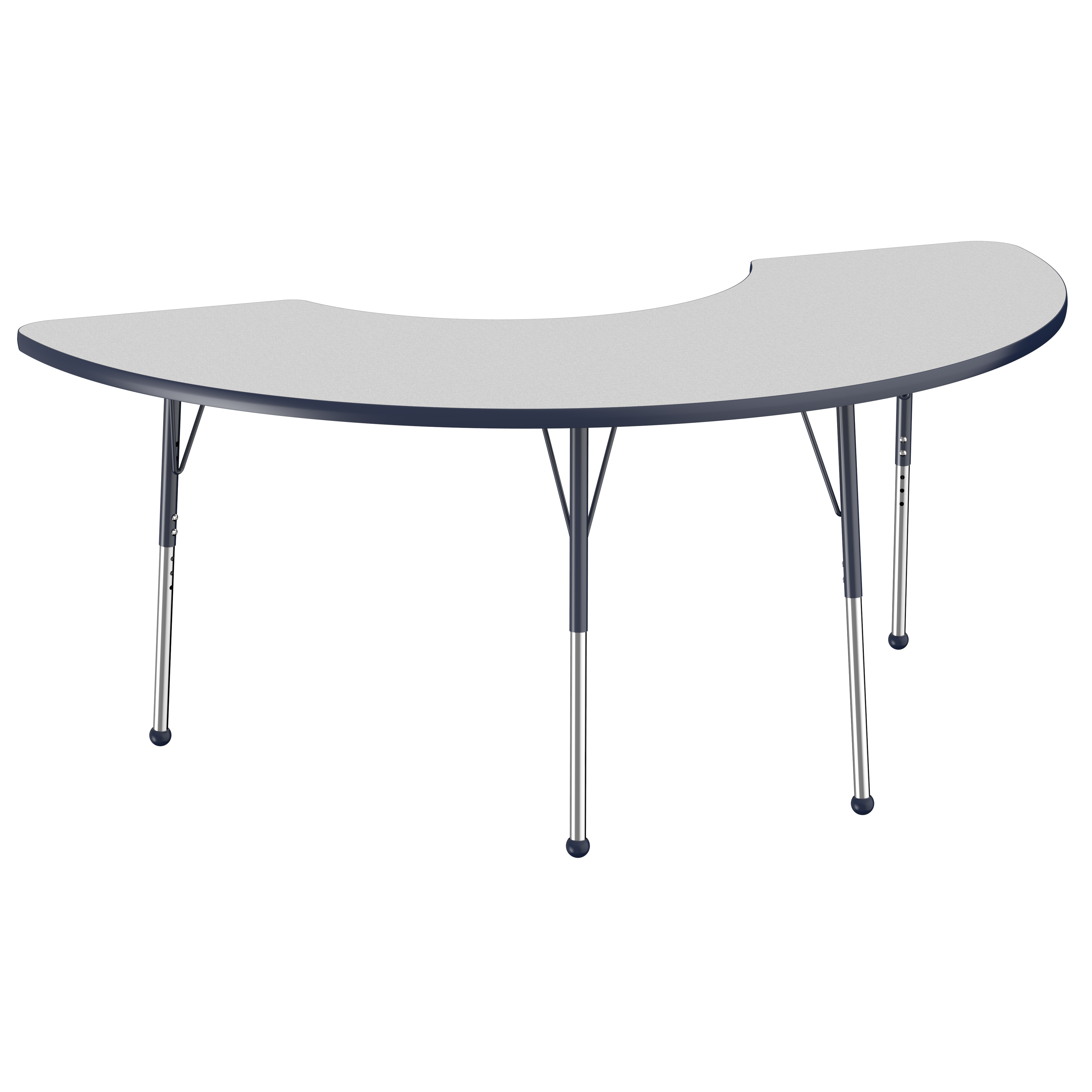 36" x 72" Half Moon T-Molding Activity Table with Adjustable Standard Ball Glide Legs - Gray/Navy