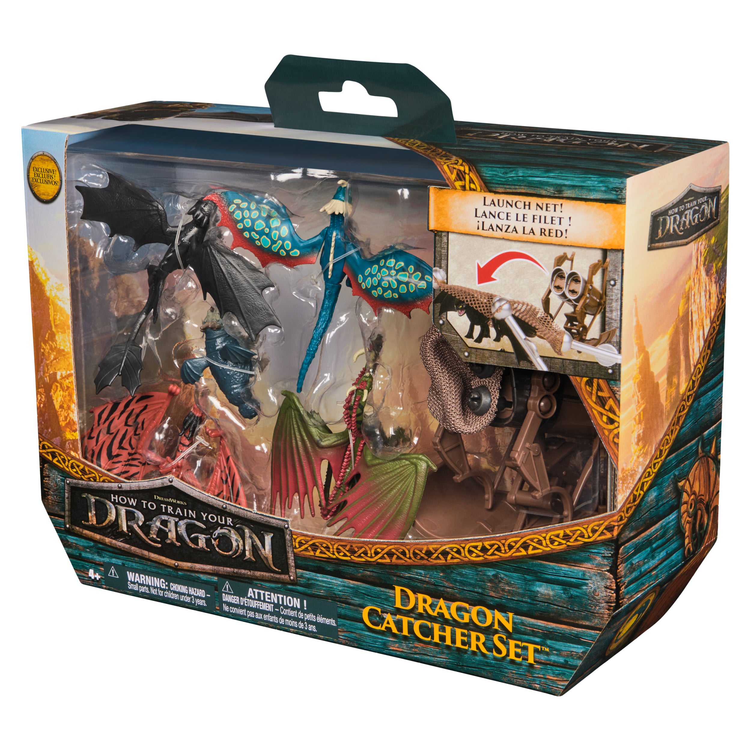 Dreamworks Dragons, 5-Pack Dragon Catcher Set with Hiccup’s Mangler Net Launcher, Kids Toys for Boys & Girls Ages 4 and up
