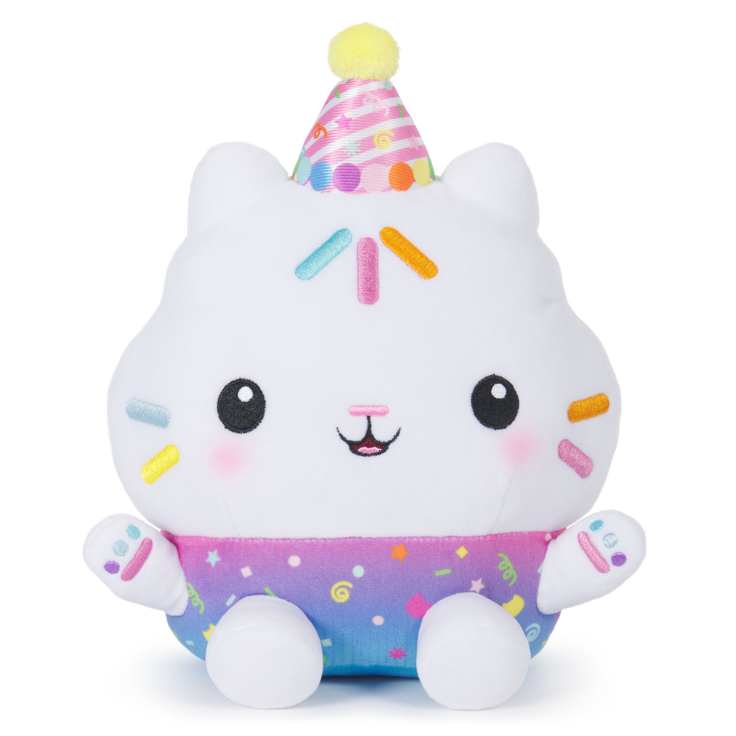 Gabby’s Dollhouse Celebrations, Sprinkle Party Cakey Cat Plush, 10-Inch Interactive Stuffed Animal with Sounds, Kids Toys for Girls & Boys Ages 3+