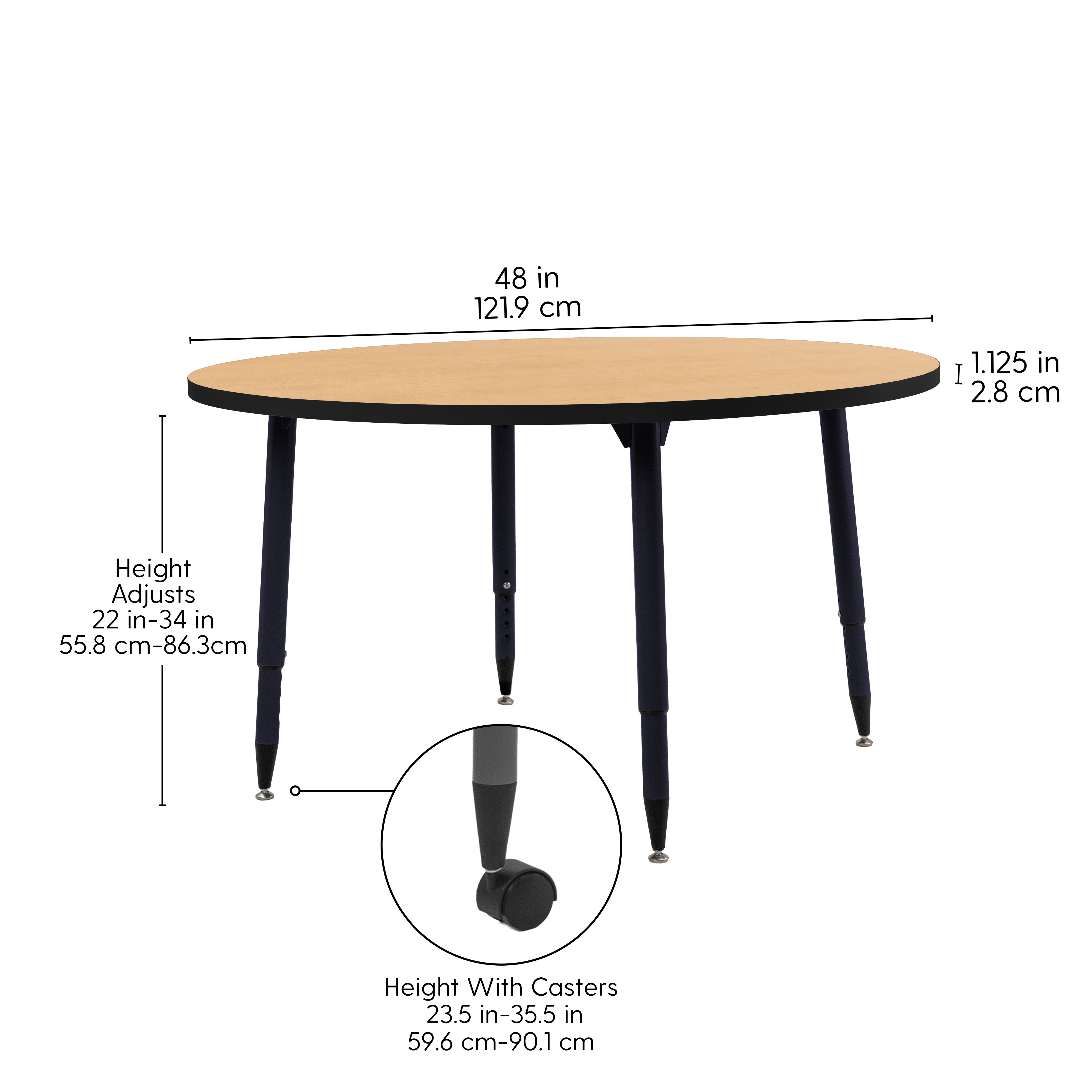 Adapte 48" Round Thermofused Activity Table with Adjustable Tapered Legs - Maple/Black