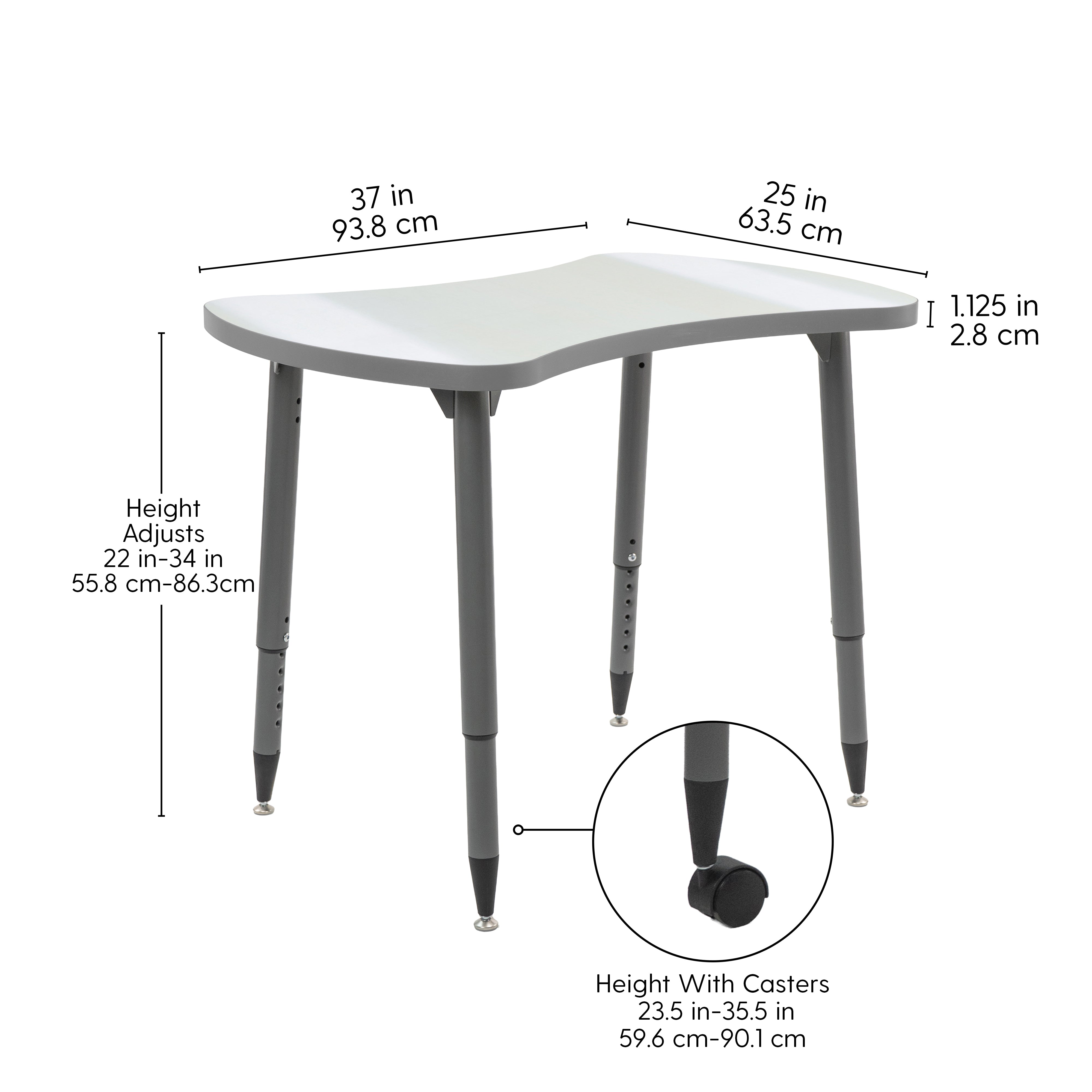 Adapte 25" x 37" Bowtie Dry-Erase Activity Table with Adjustable Tapered Legs - Whiteboard/North Sea
