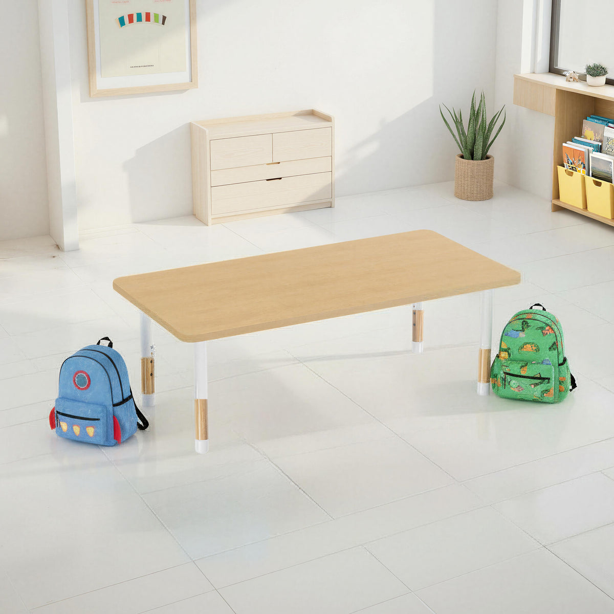30" x 60" Rectangle Thermofused Activity Table with Adjustable Chunky Wood Legs - Maple Grain/White/Natural