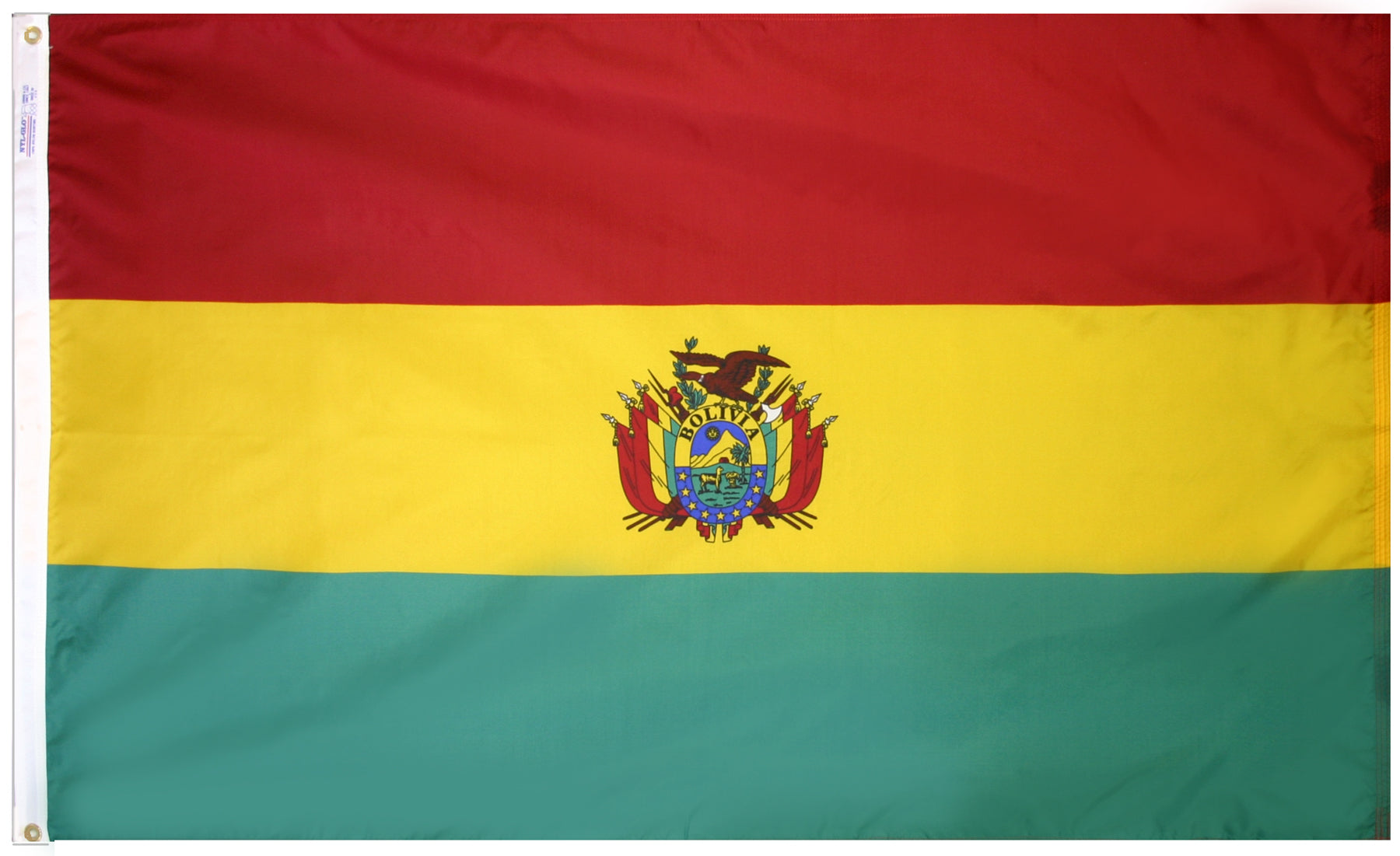 Bolivia Flag 3x5 ft. Nylon SolarGuard Nyl-Glo 100% Made in USA to Official United Nations Design Specifications.