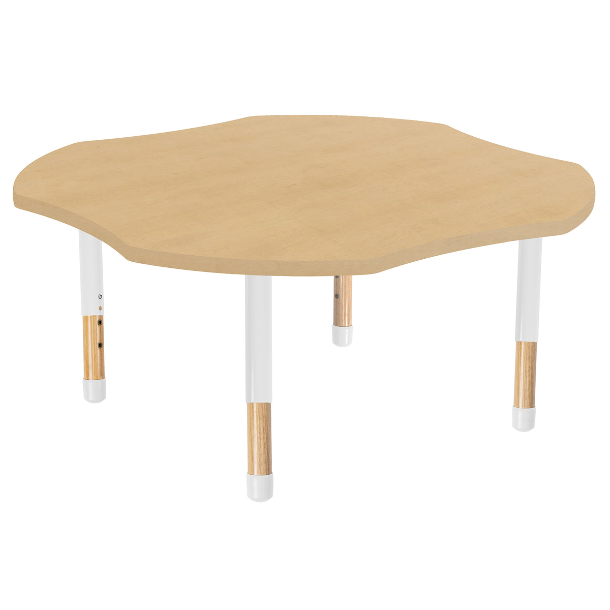 48" x 48" Clover Thermofused Activity Table with Adjustable Chunky Wood Legs - Maple Grain/White/Natural