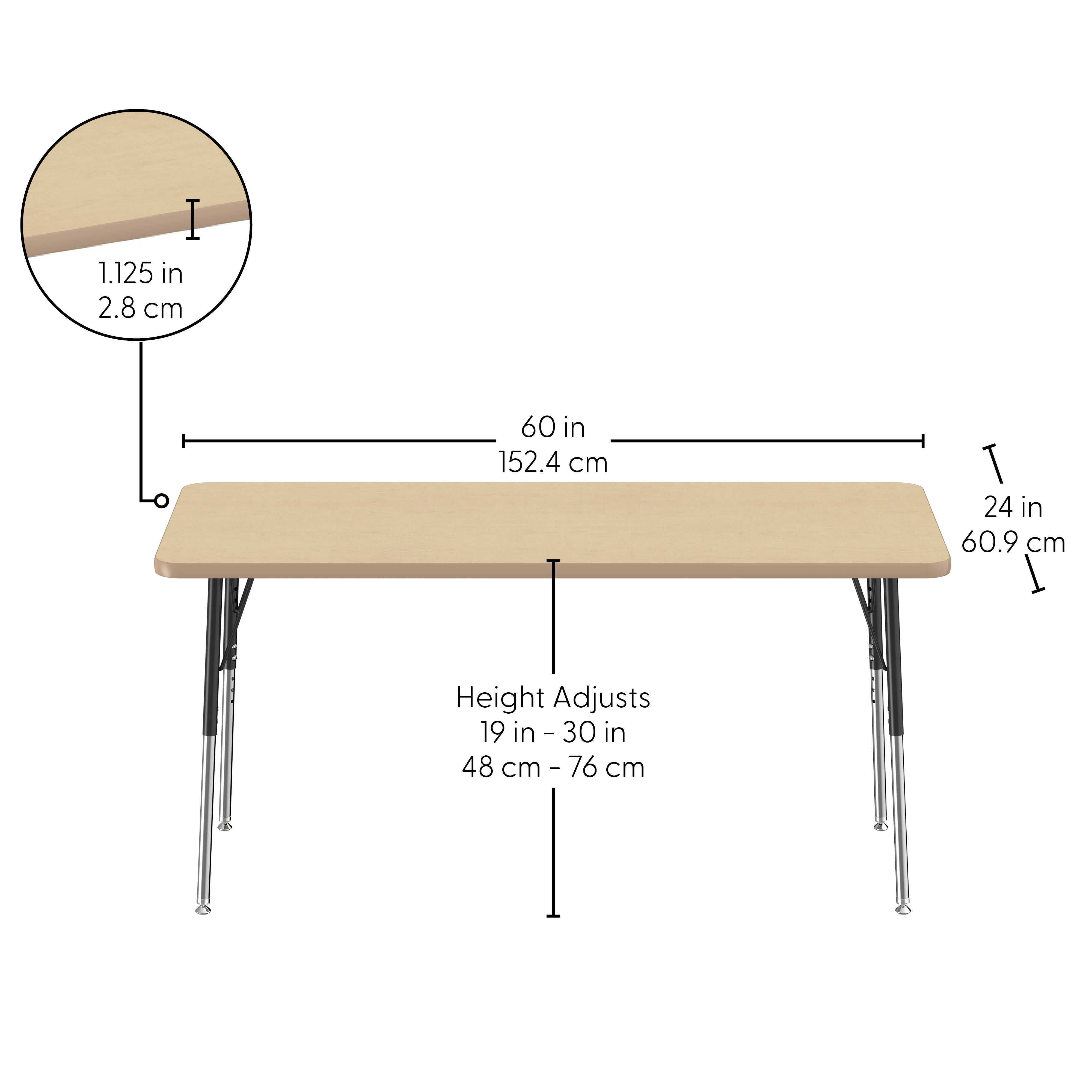 24" x 60" Rectangle Thermofused Activity Table with Adjustable Standard Swivel Glide Legs - Maple/Maple/Black