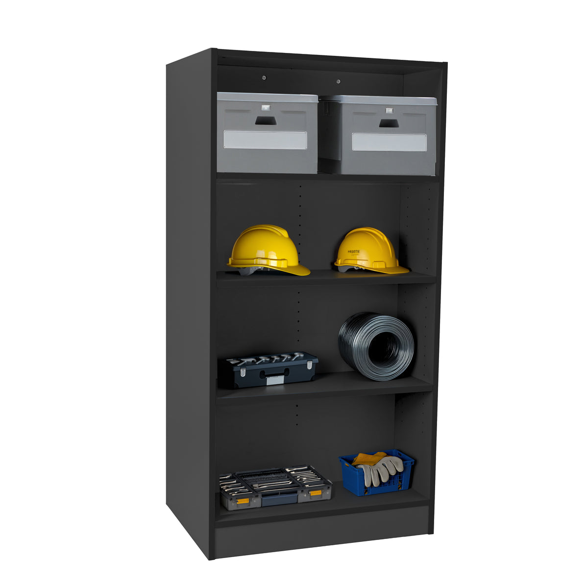 Laminate Double-Sided Bookcase 4-Shelf 60" Height - Black