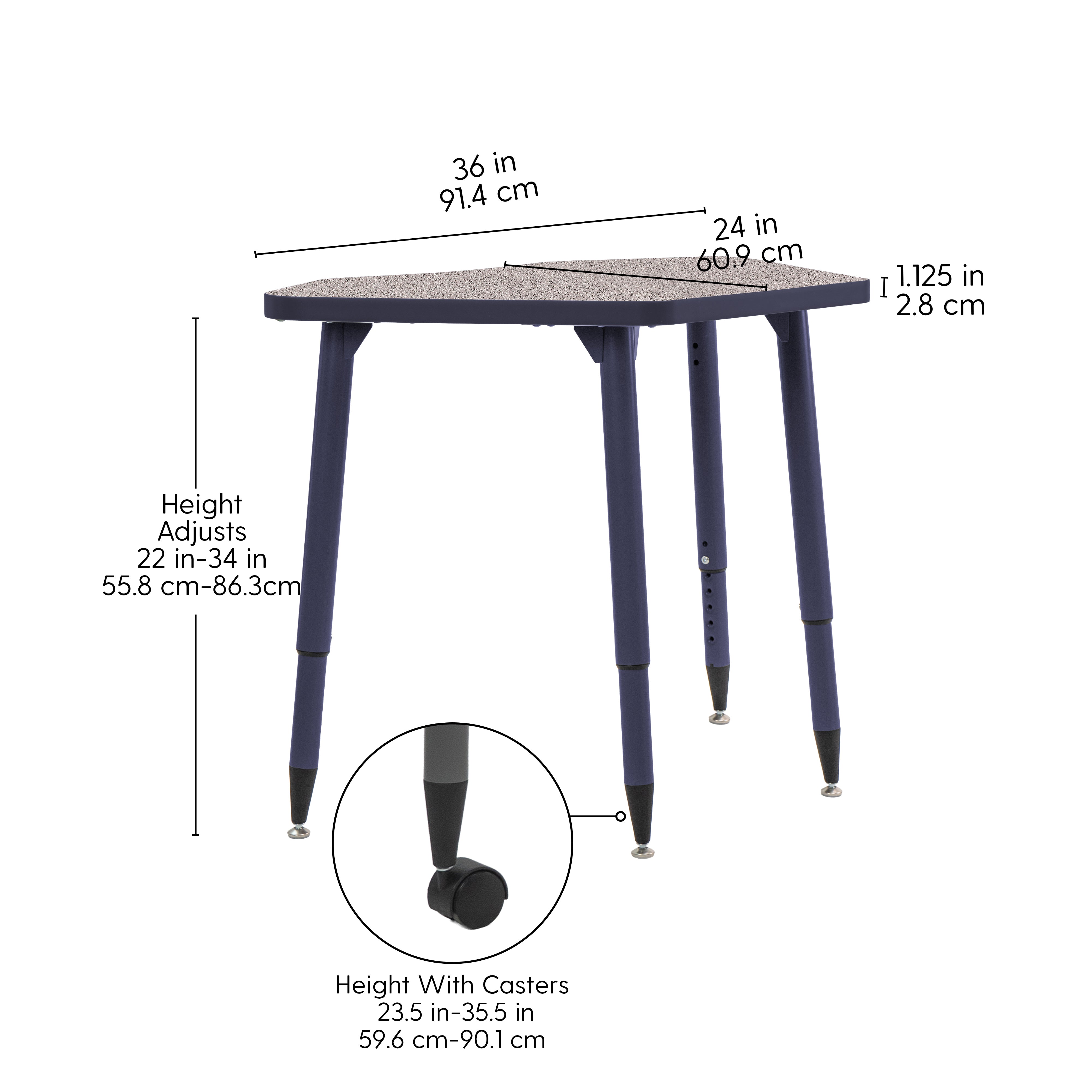 Adapte 24" x 36" Petal Thermofused Activity Table with Adjustable Tapered Legs - Gray/Navy