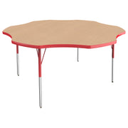 60" x 60" Flower T-Molding Activity Table with Adjustable Standard Swivel Glide Legs - Maple/Red