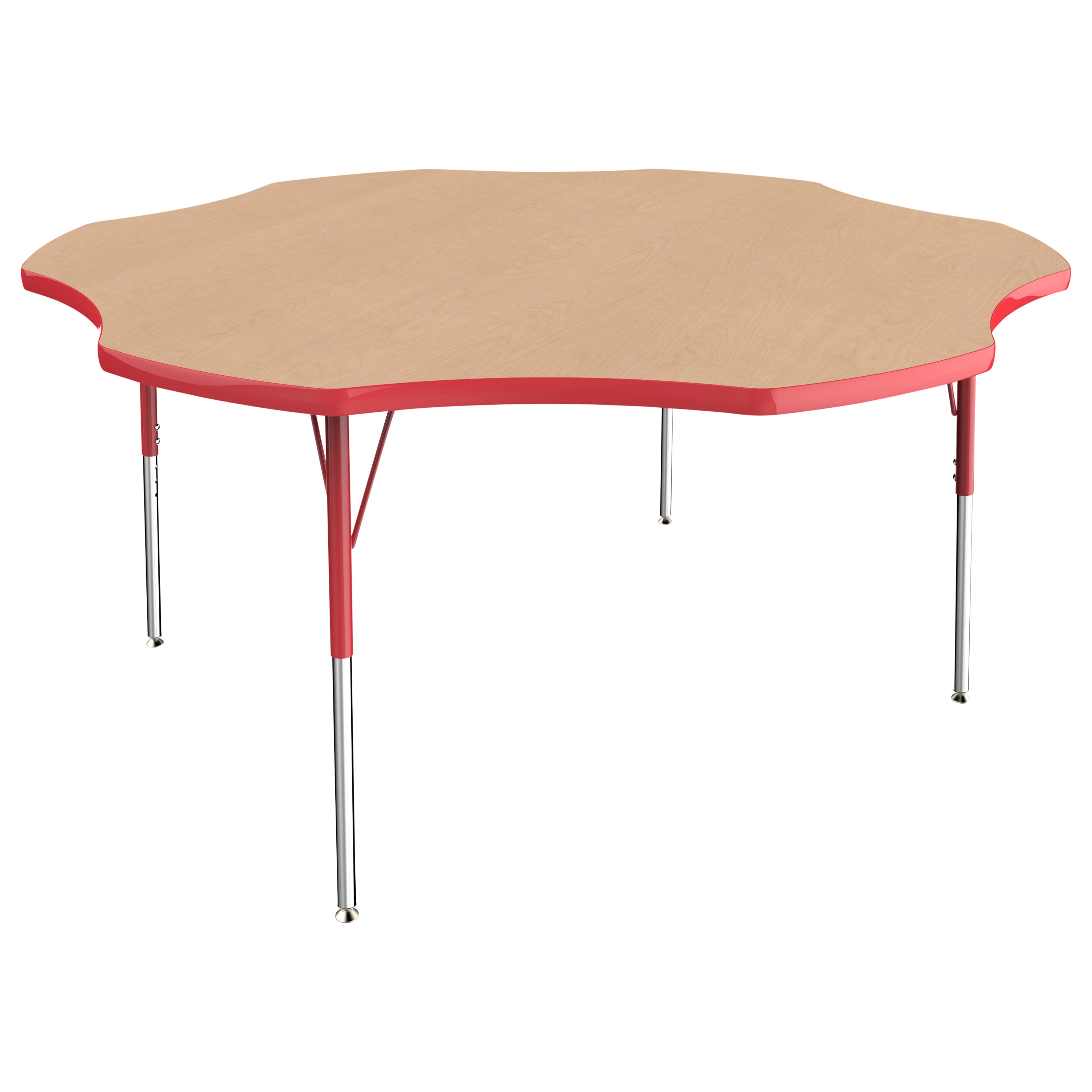 60" x 60" Flower T-Molding Activity Table with Adjustable Standard Swivel Glide Legs - Maple/Red