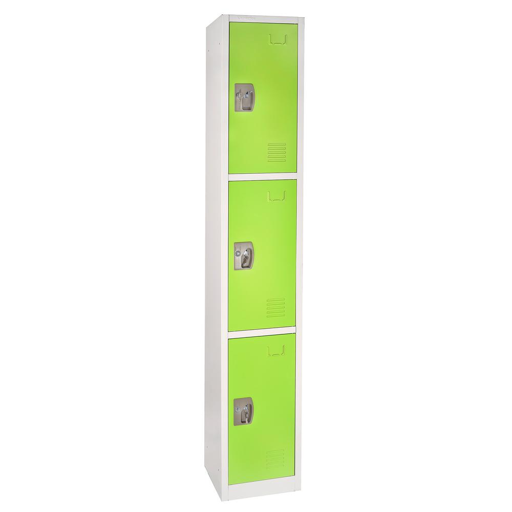 72 in. x 12 in. x 12 in. Triple-Compartment Steel Tier Key Lock Storage Locker in Green 2 Pack