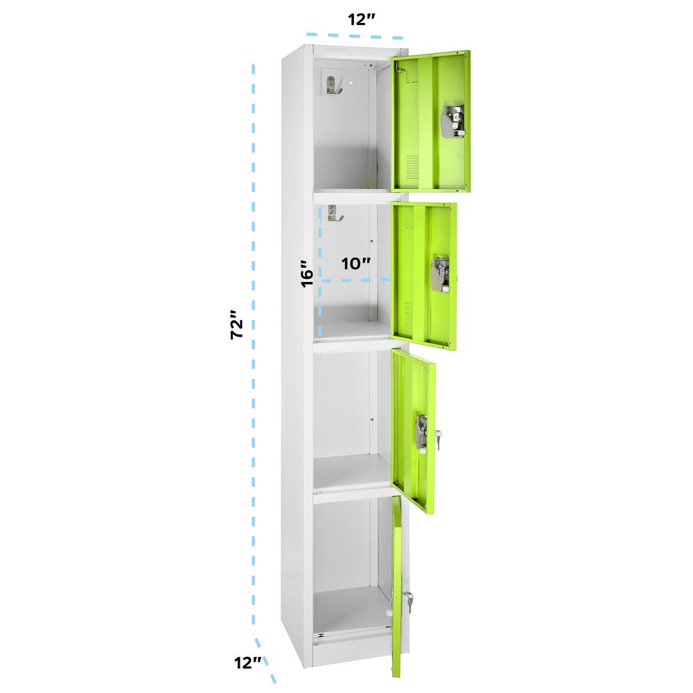 72 in. x 12 in. x 12 in. 4-Compartment Steel Tier Key Lock Storage Locker in Green (4-Pack)