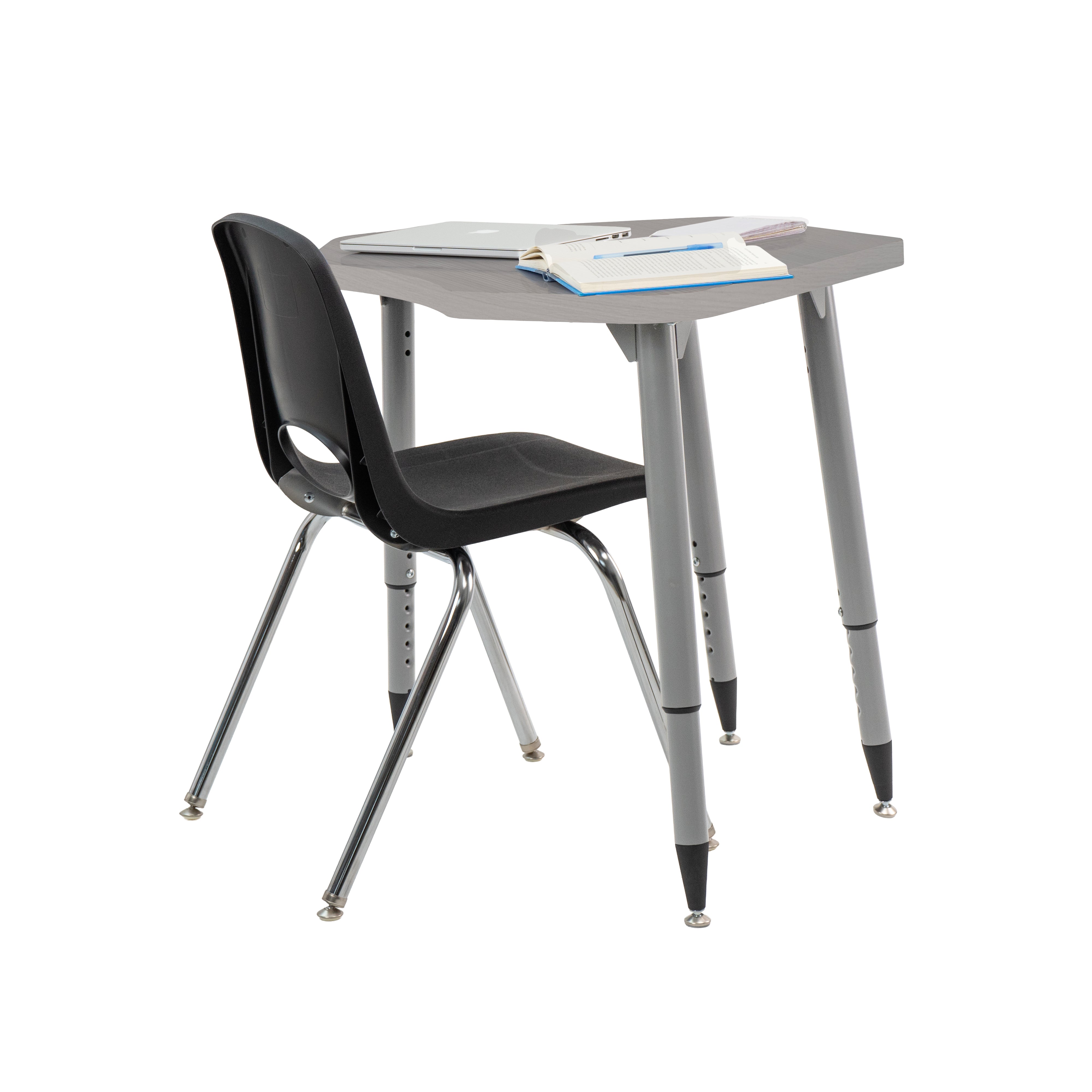 Adapte 24" x 36" Petal Woodgrain Activity Table with Adjustable Tapered Legs - Light Gray Wood/Silver