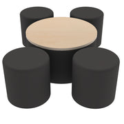 Pro Series 30" Round Ottoman Table with Round 18" H Seating, 5-Piece Set - Black/Maple