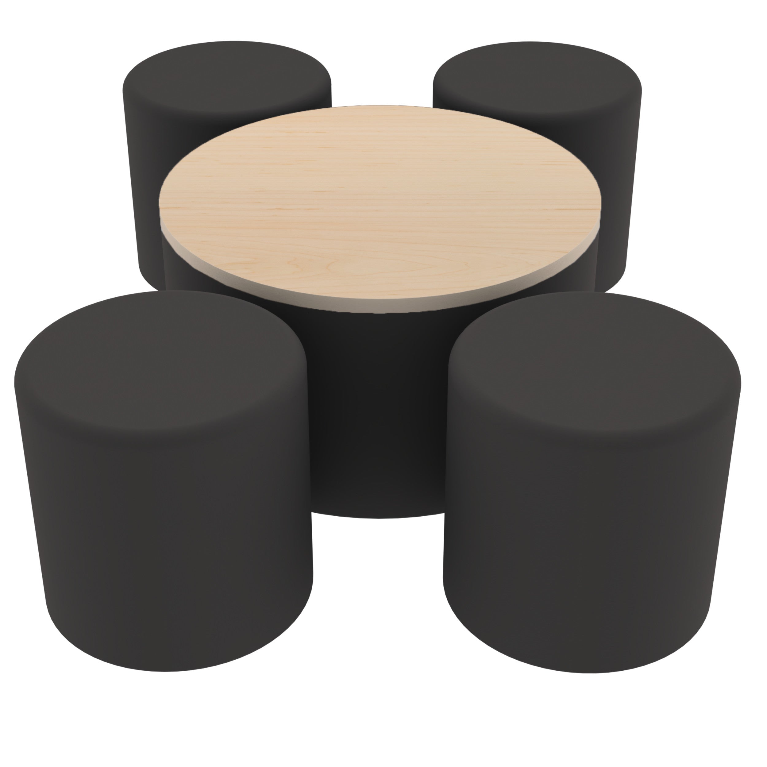 Pro Series 30" Round Ottoman Table with Round 18" H Seating, 5-Piece Set - Black/Maple