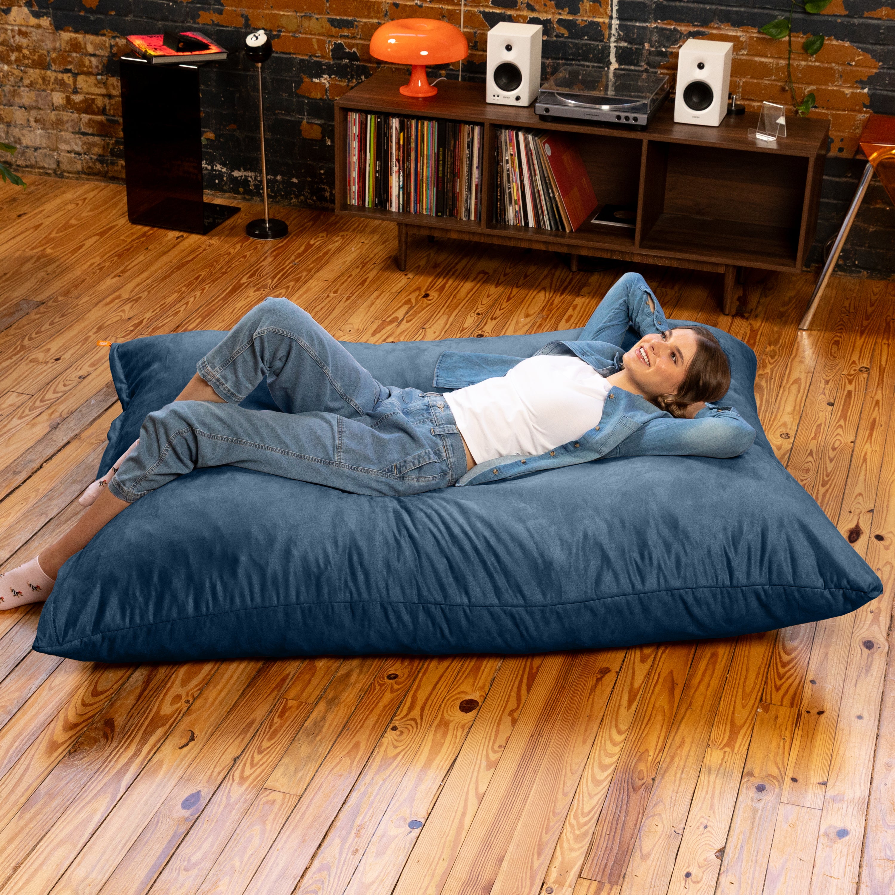 Jaxx Pillow Saxx 5.5-Foot - Huge Bean Bag Floor Pillow and Lounger, Navy